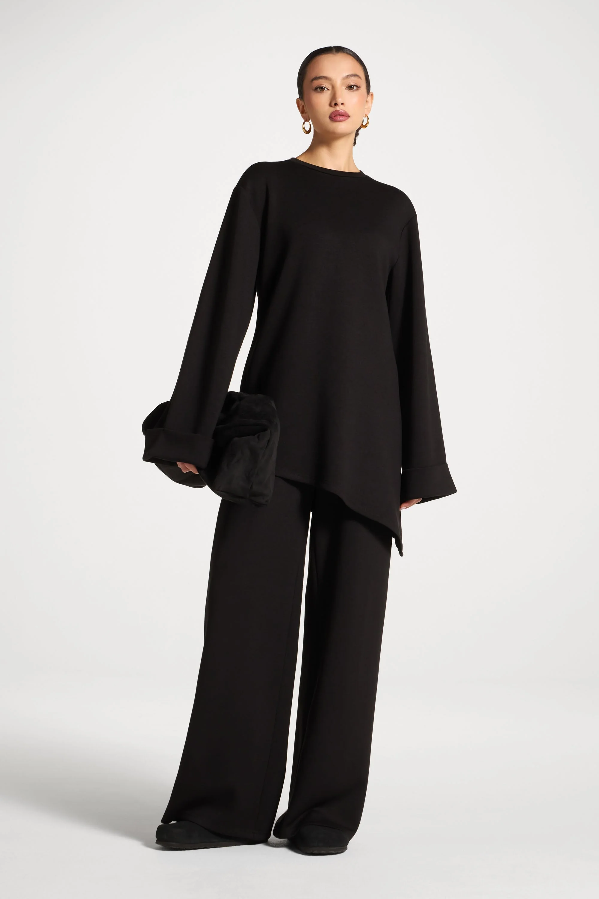 Asymmetric Top & Pants Set - Black - Image 4