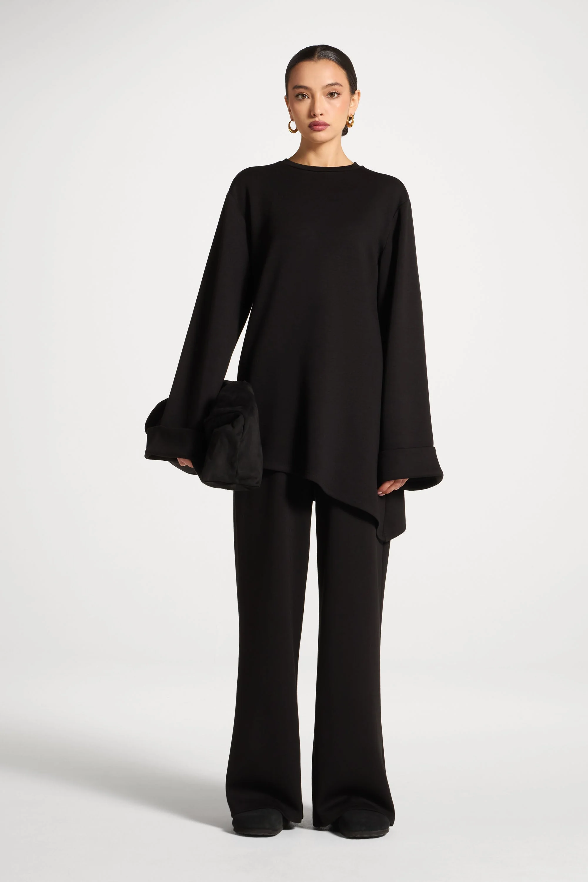 Asymmetric Top & Pants Set - Black - Image 6