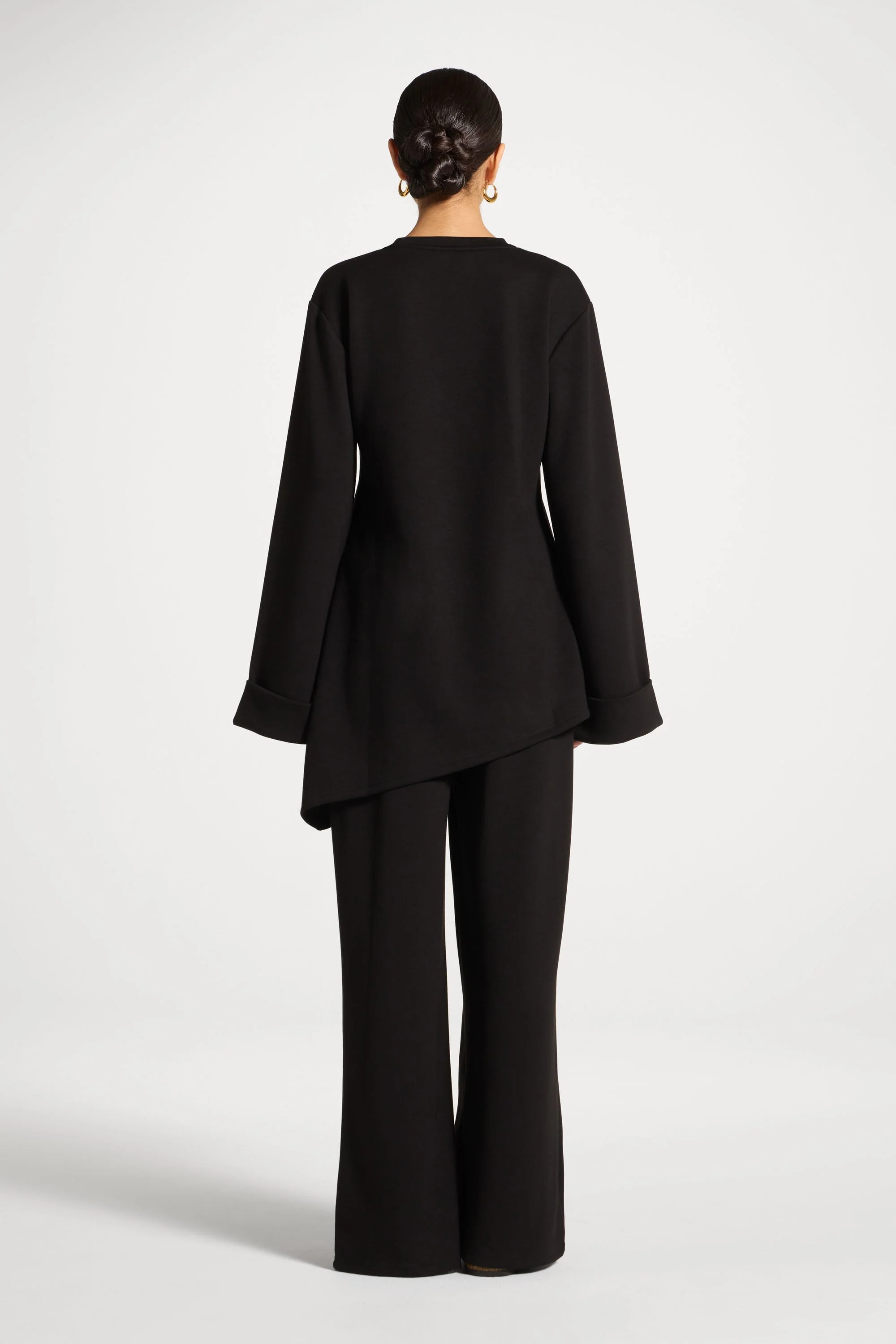 Asymmetric Top & Pants Set - Black - Image 7