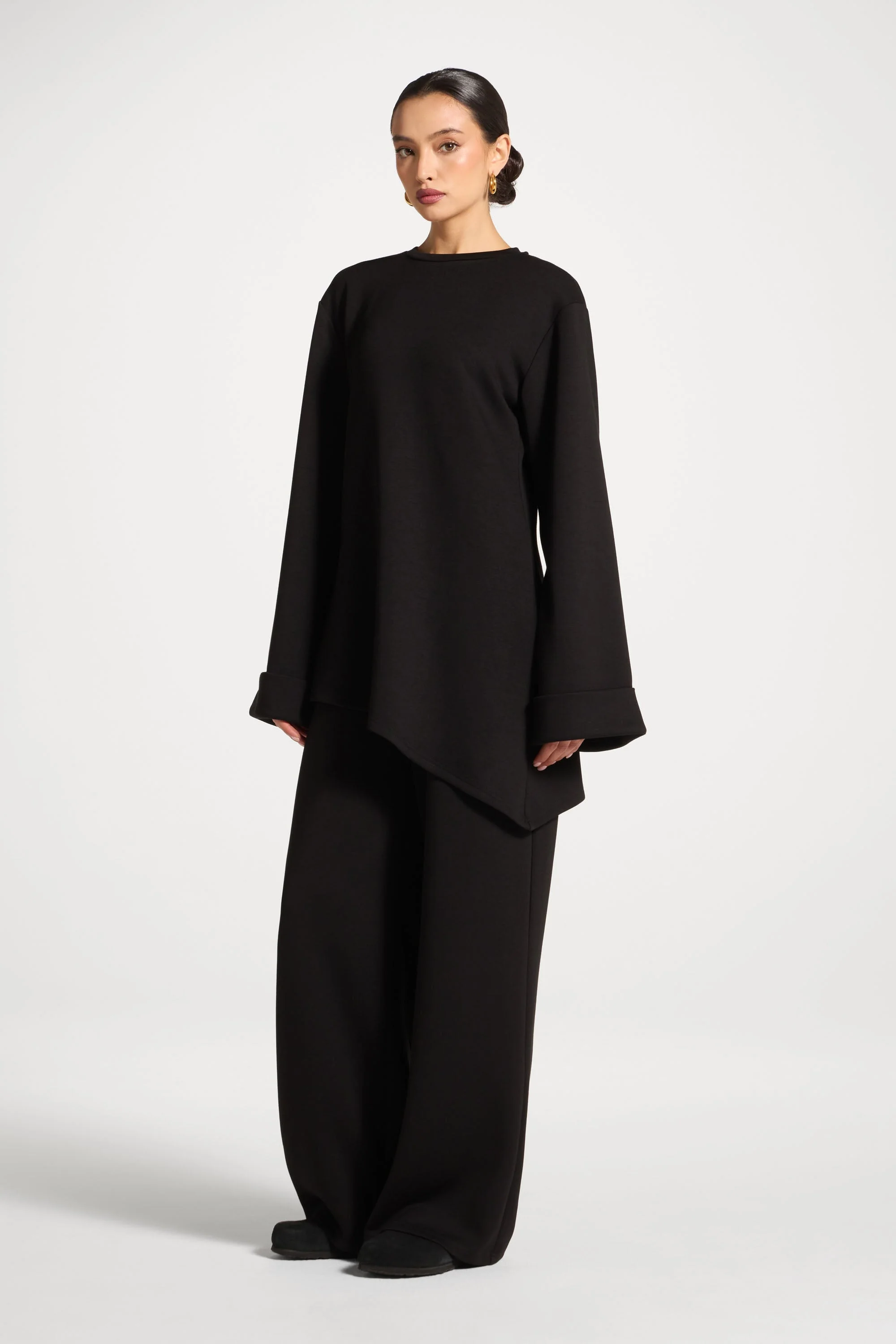 Asymmetric Top & Pants Set - Black - Image 8