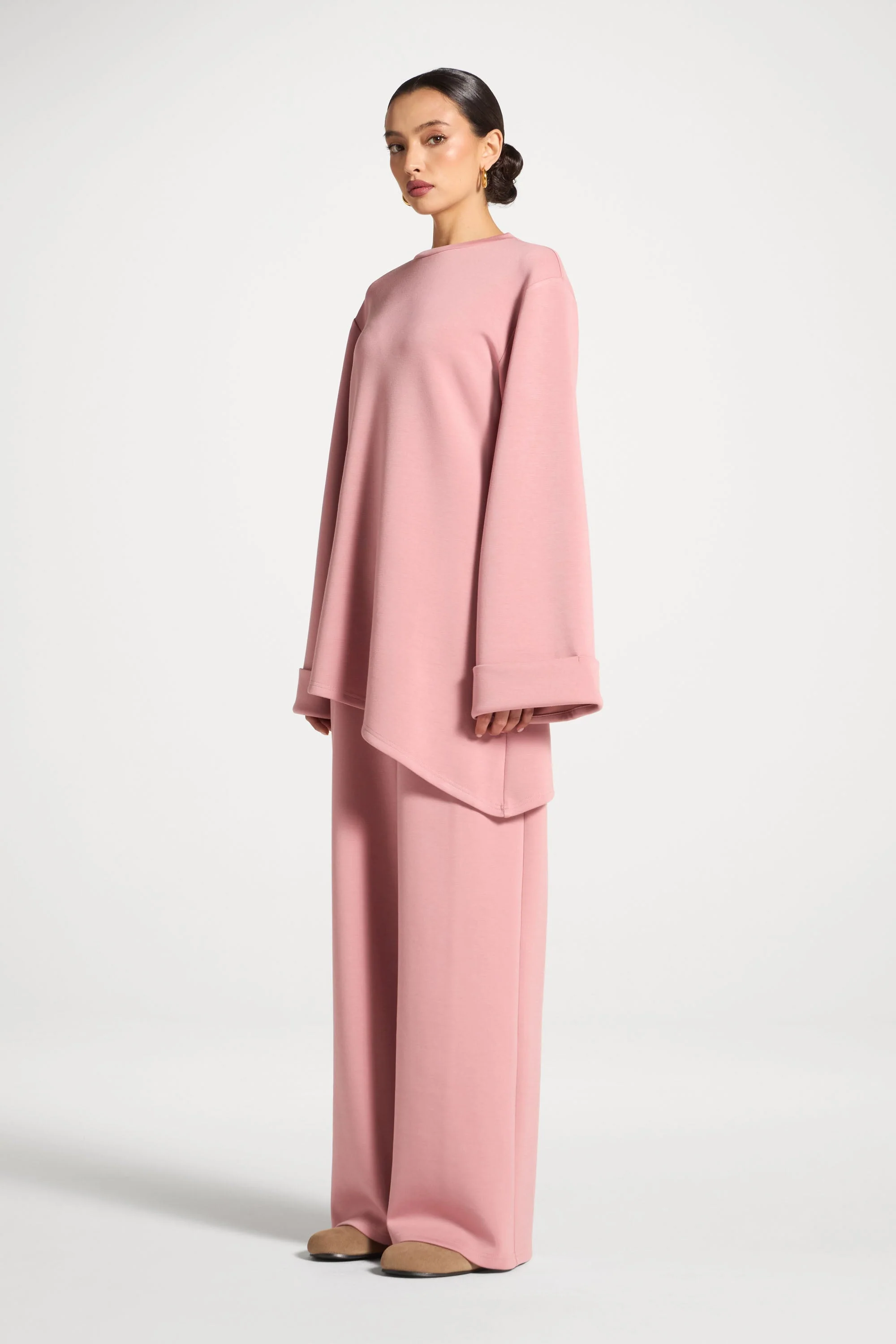 Asymmetric Top & Pants Set - Blush - Image 3