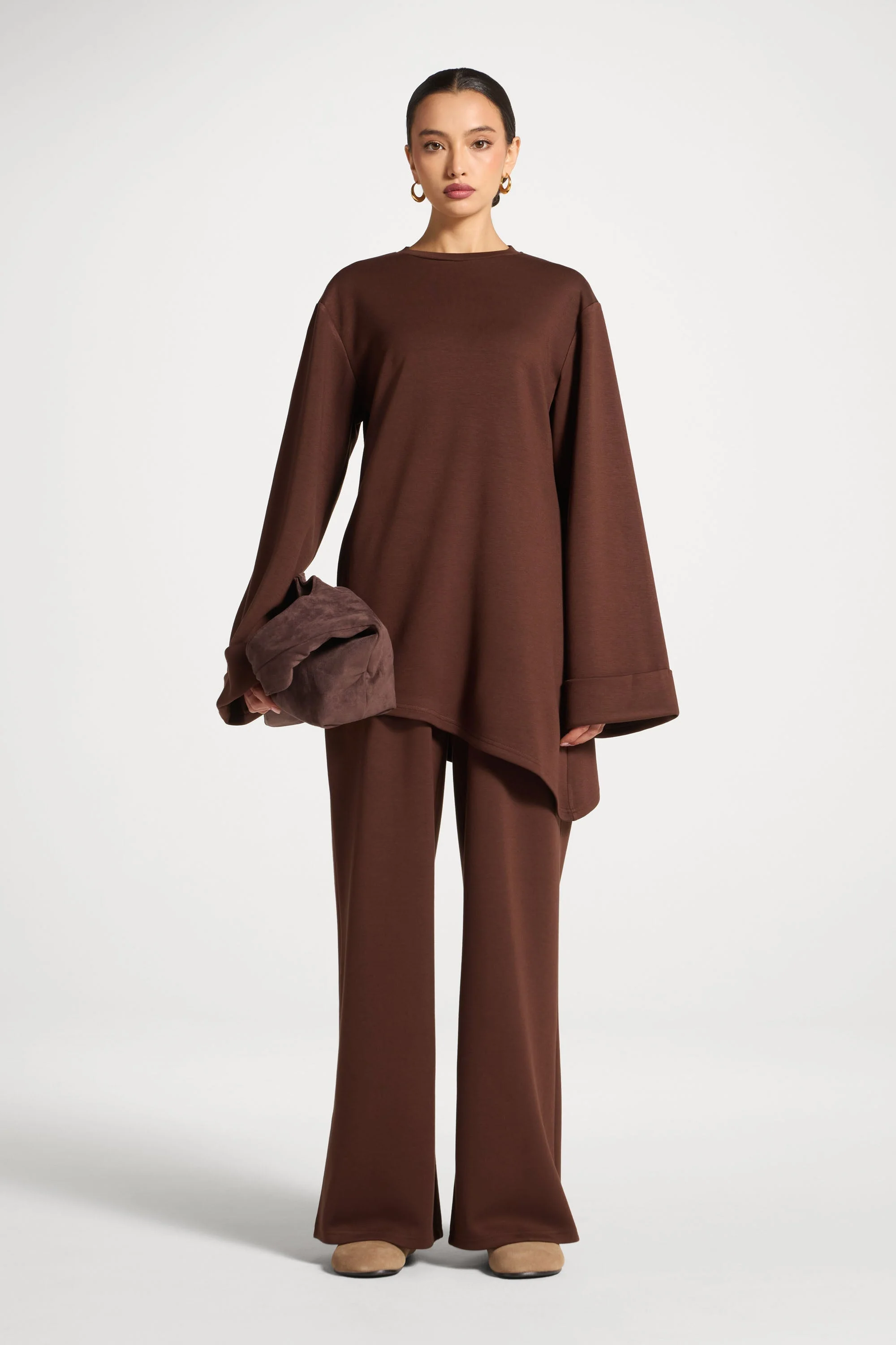 Asymmetric Top & Pants Set - Chestnut - Image 2