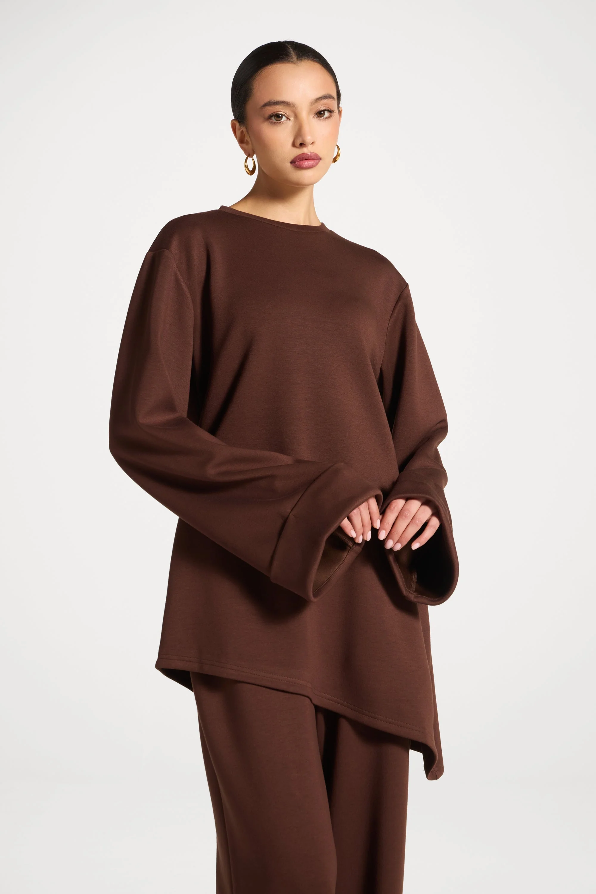 Asymmetric Top & Pants Set - Chestnut - Image 3