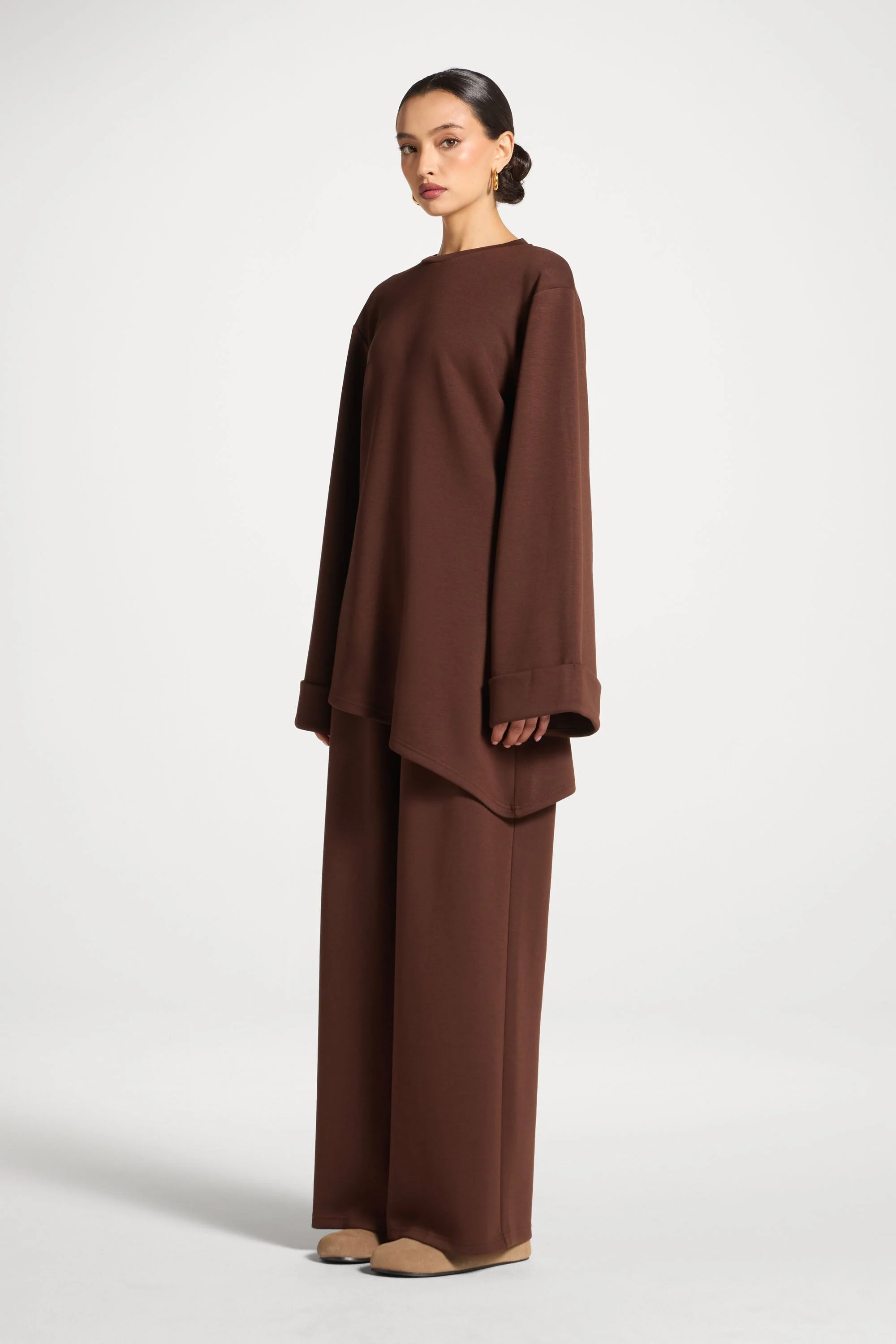 Asymmetric Top & Pants Set - Chestnut - Image 4