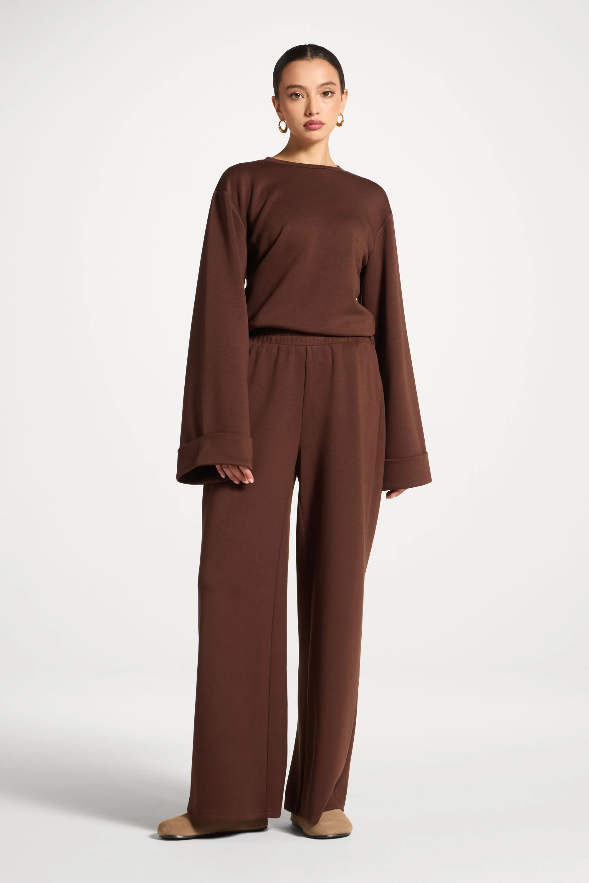 Asymmetric Top & Pants Set - Chestnut - Image 6