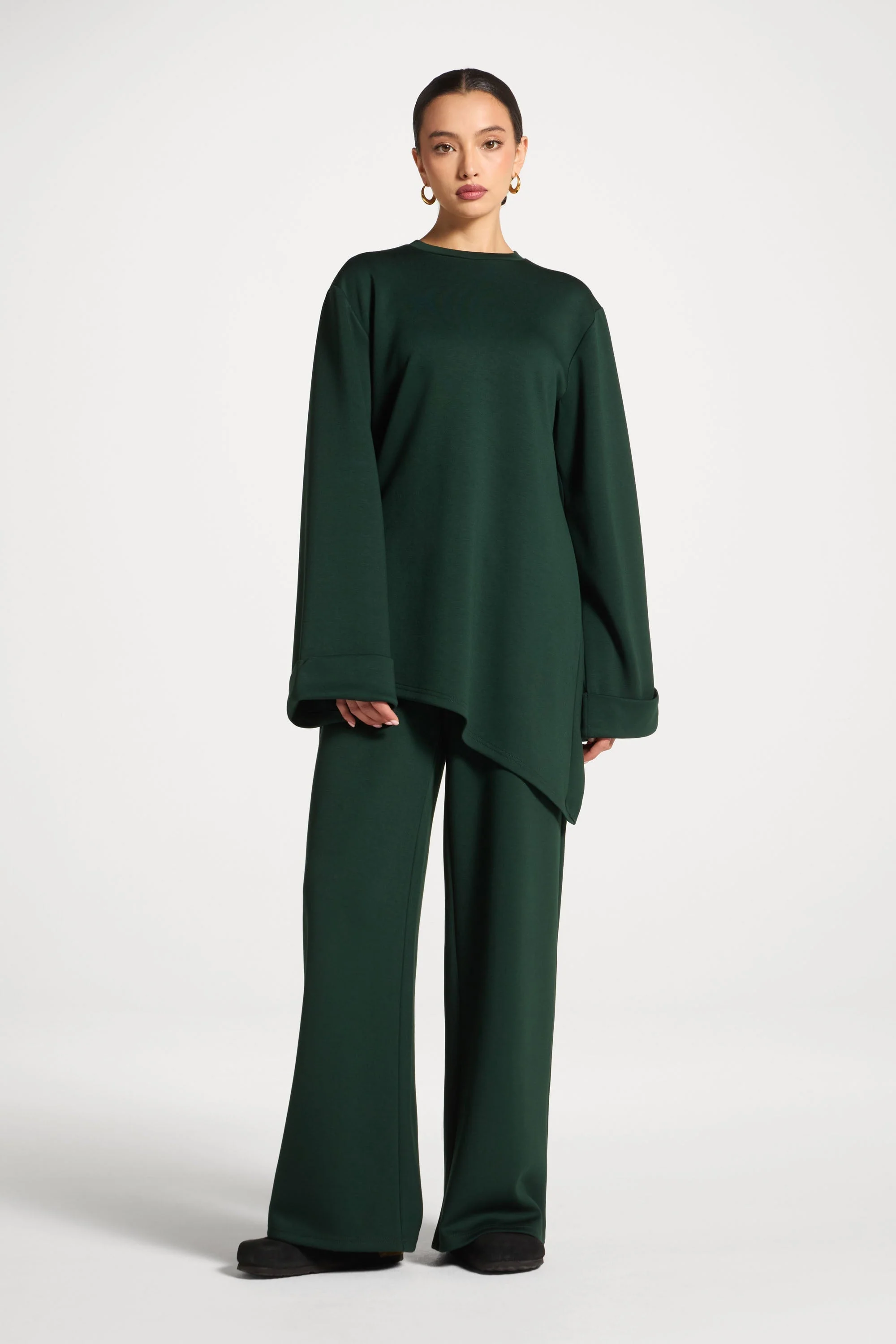 Asymmetric Top & Pants Set - Emerald