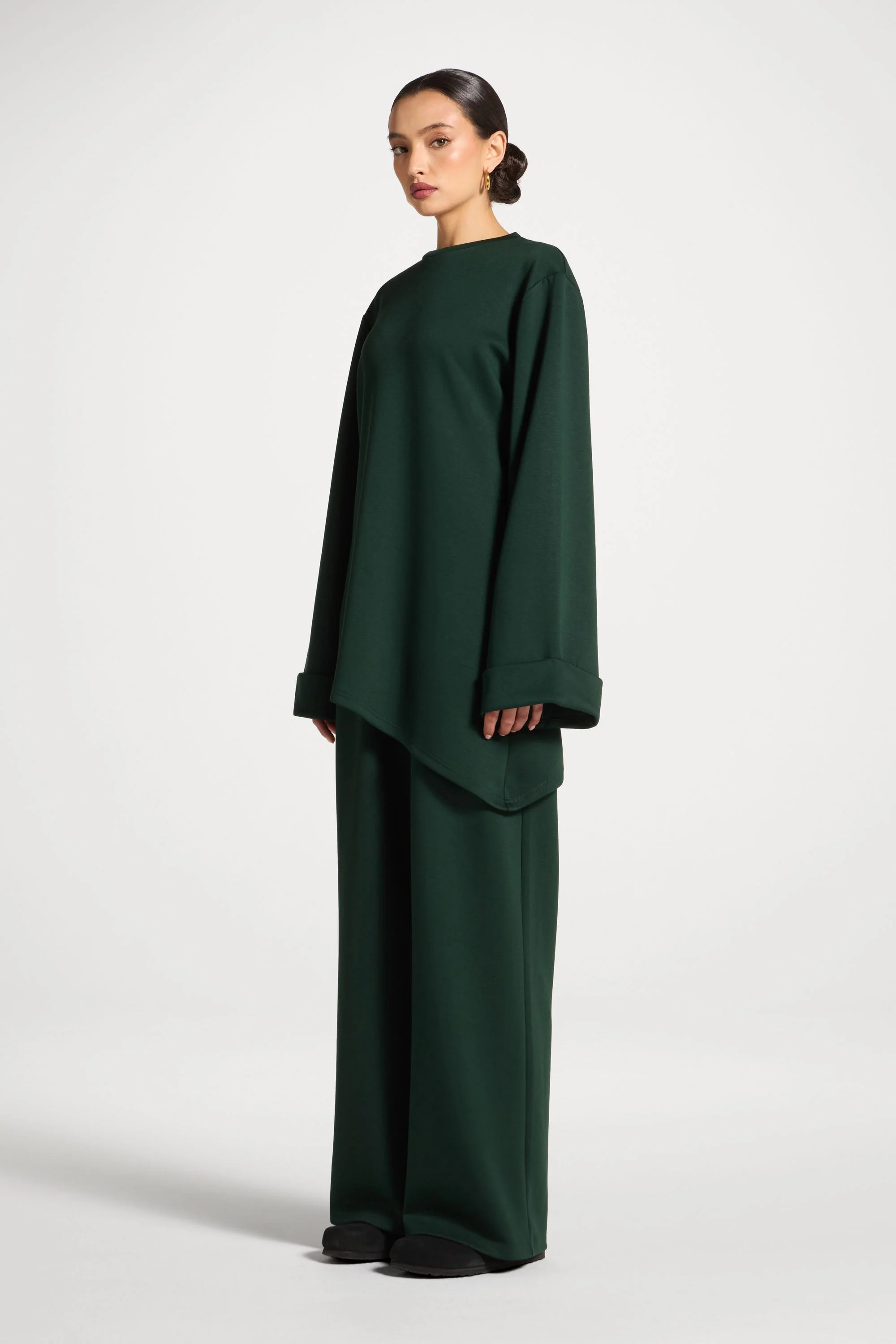 Asymmetric Top & Pants Set - Emerald - Image 3