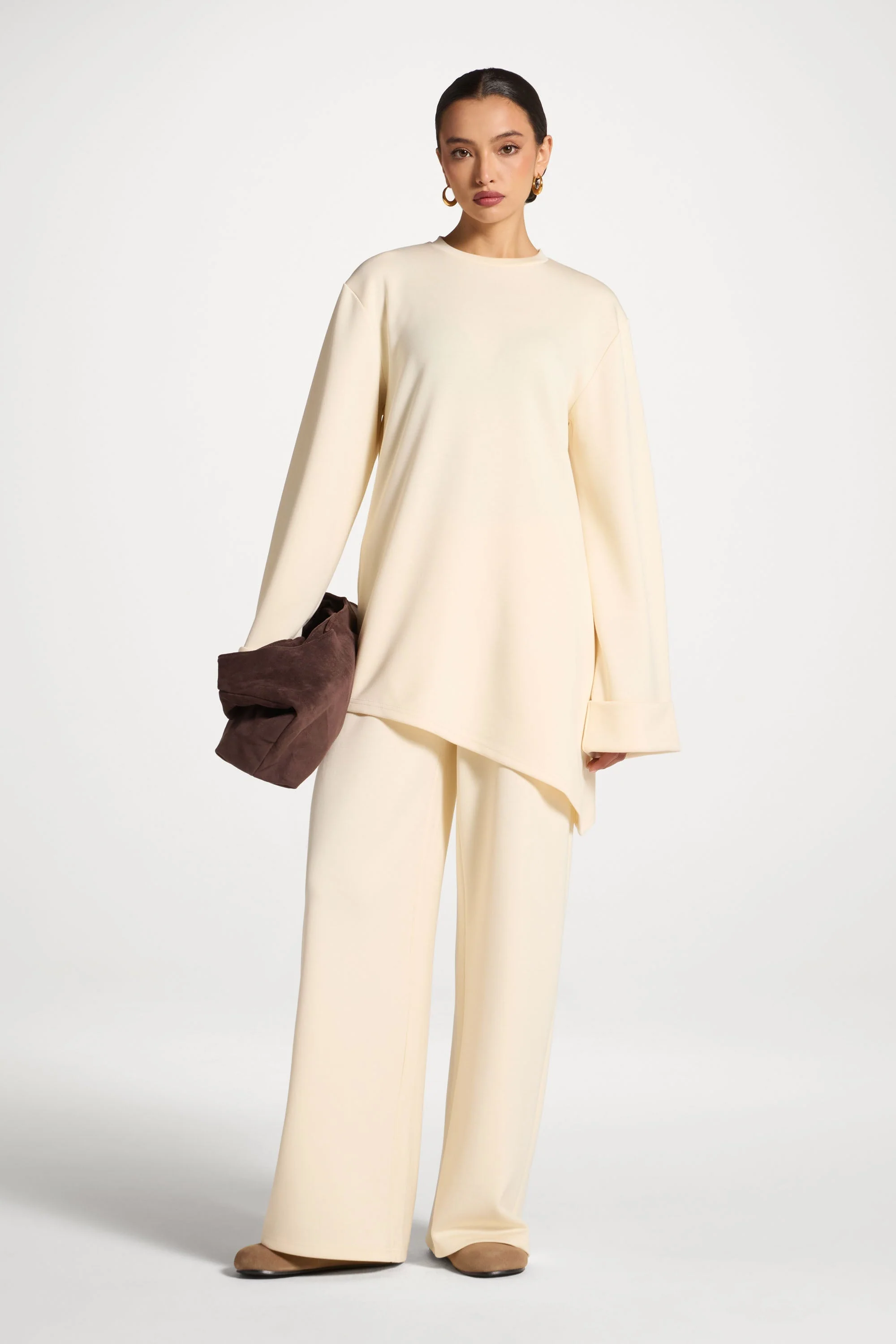 Asymmetric Top & Pants Set - Vanilla