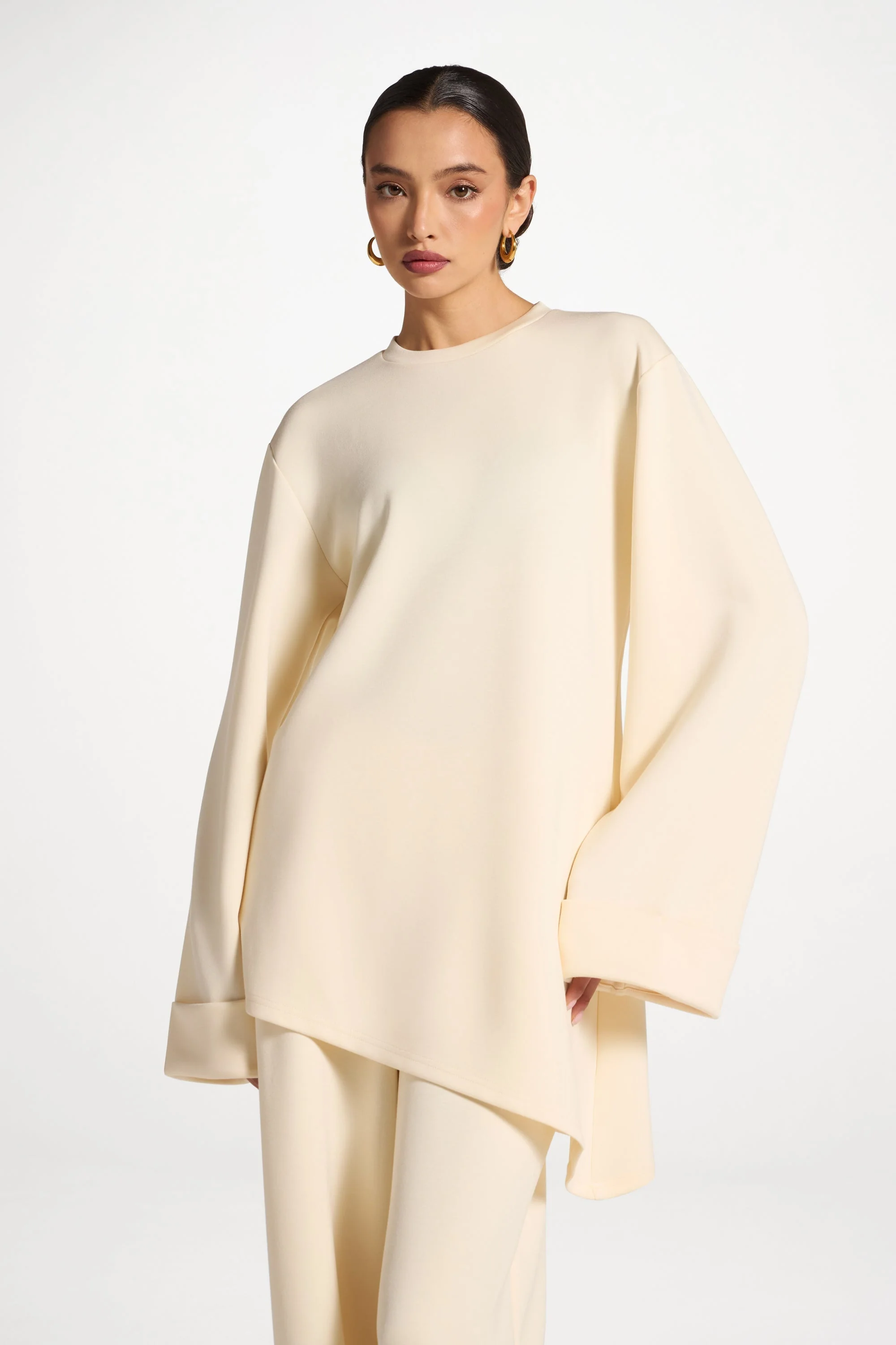 Asymmetric Top & Pants Set - Vanilla - Image 2