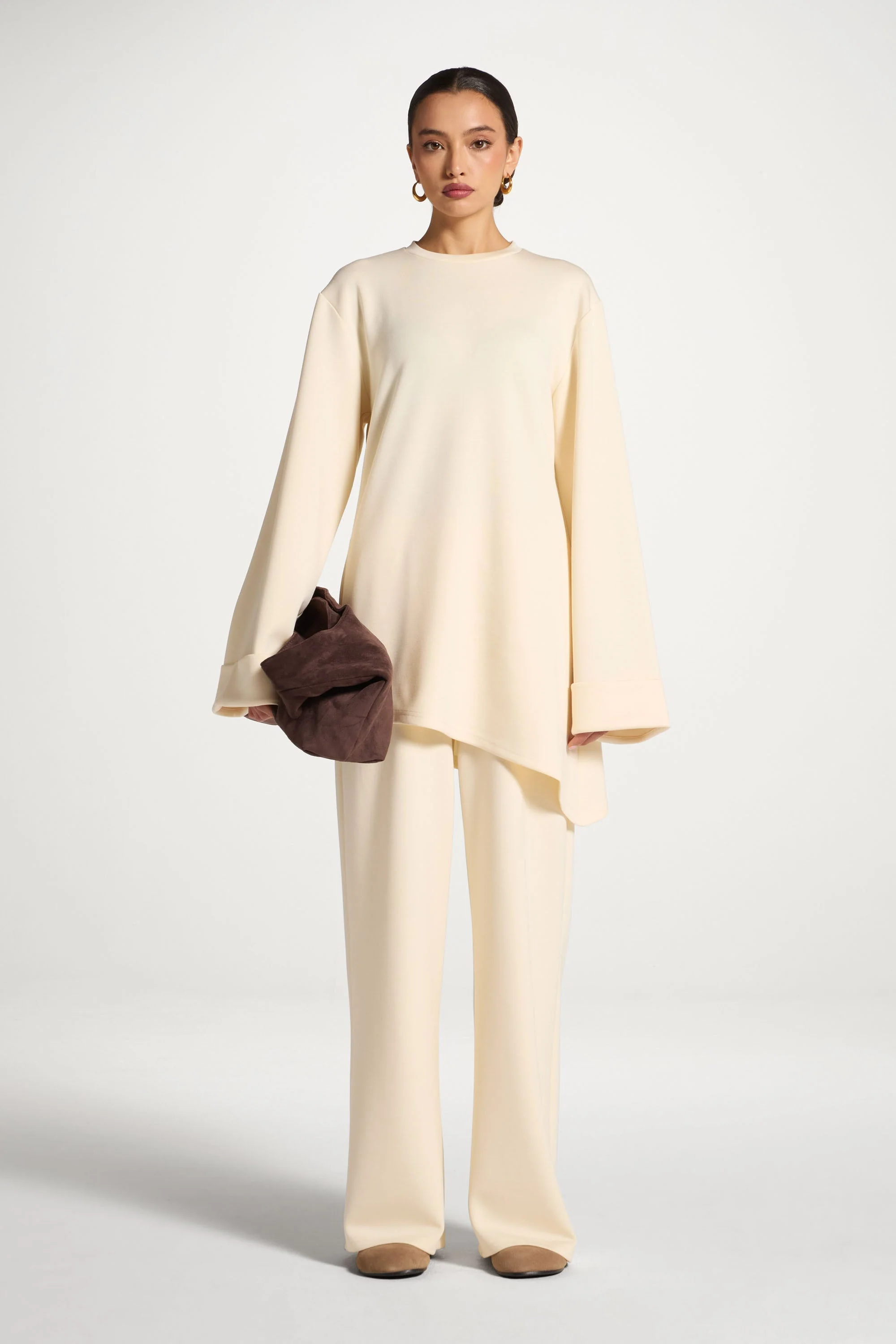 Asymmetric Top & Pants Set - Vanilla - Image 3