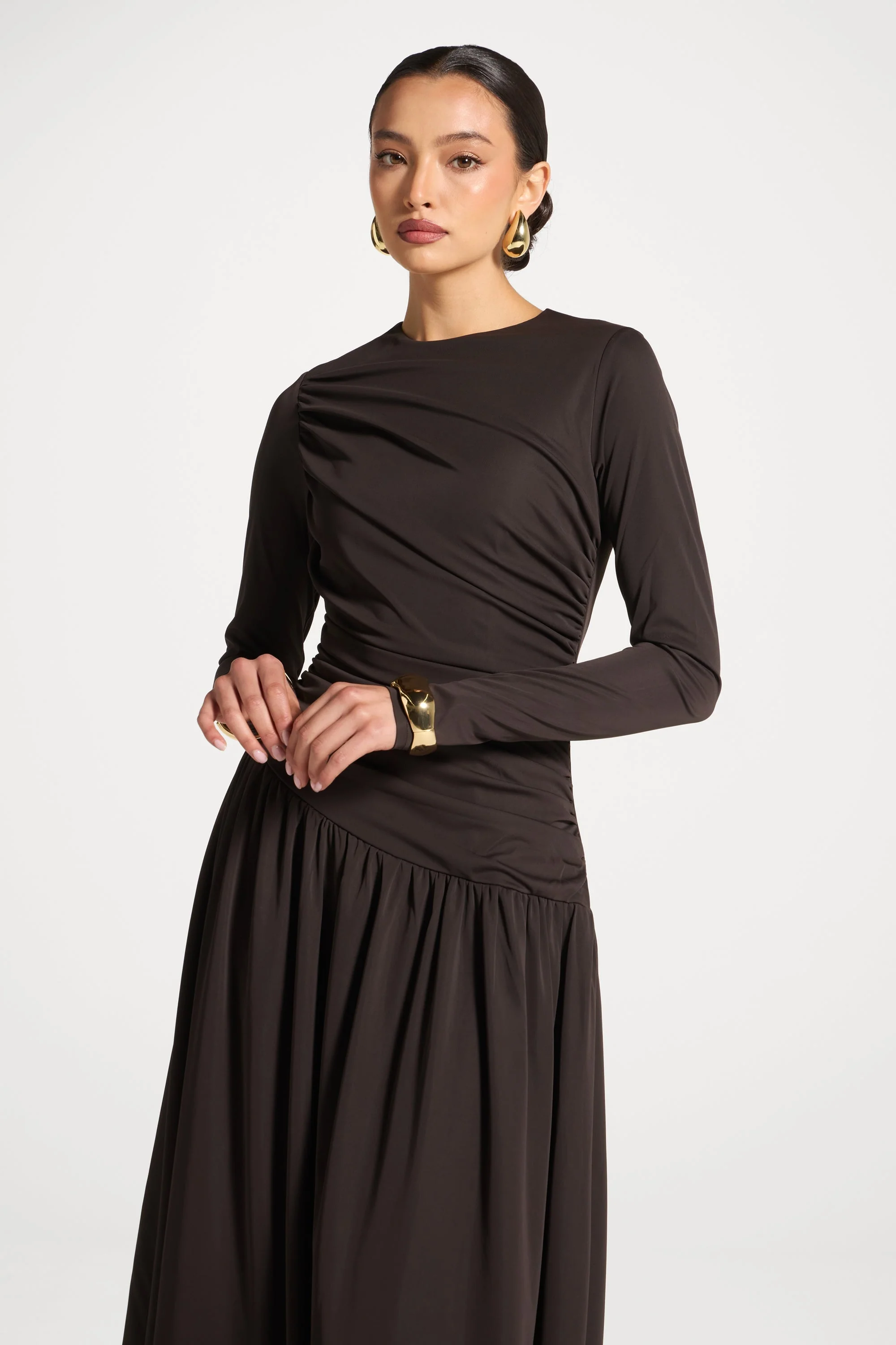 Asymmetrical Waist Rouched Maxi Dress - Chocolate - Image 6