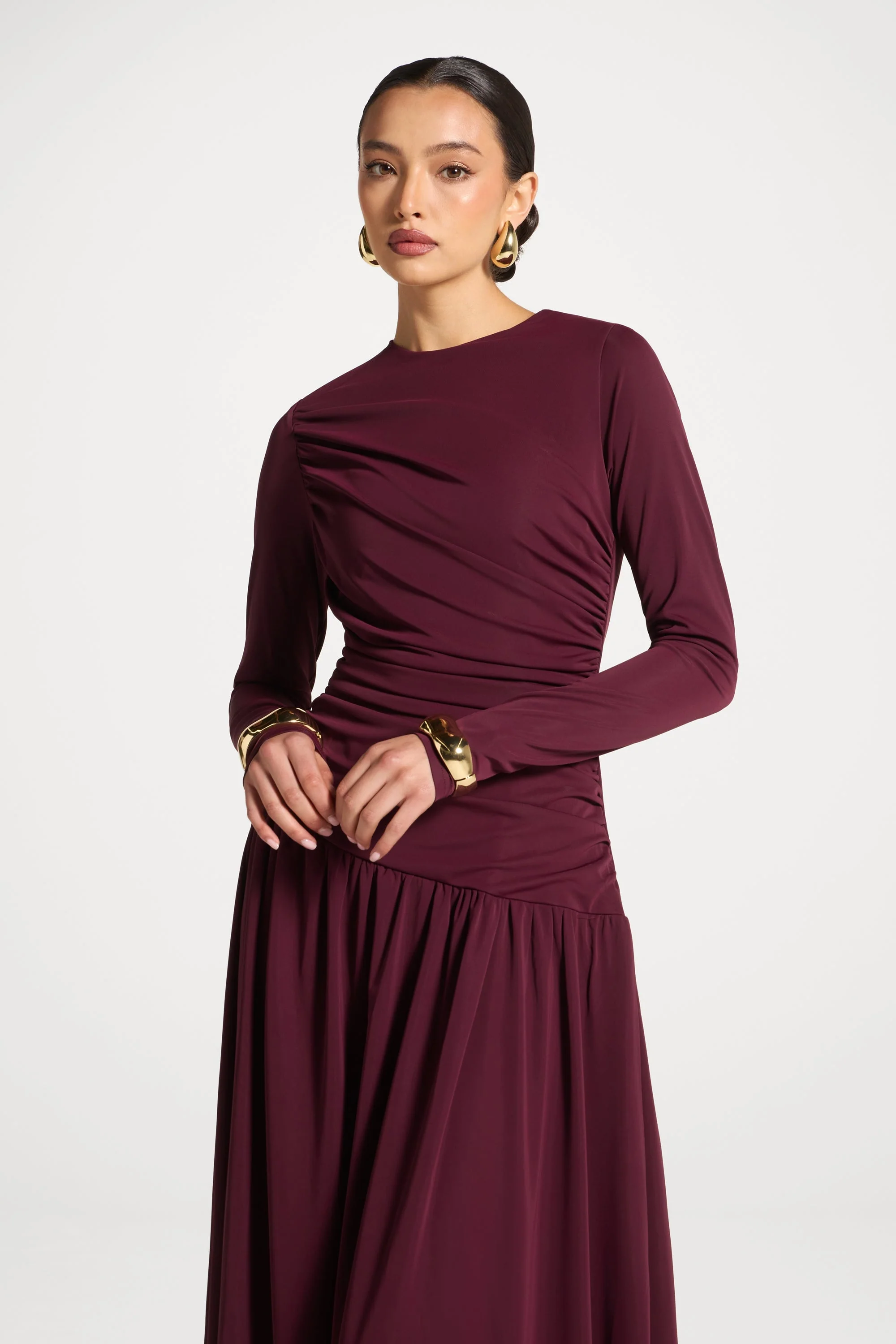 Asymmetrical Waist Rouched Maxi Dress - Fig - Image 2