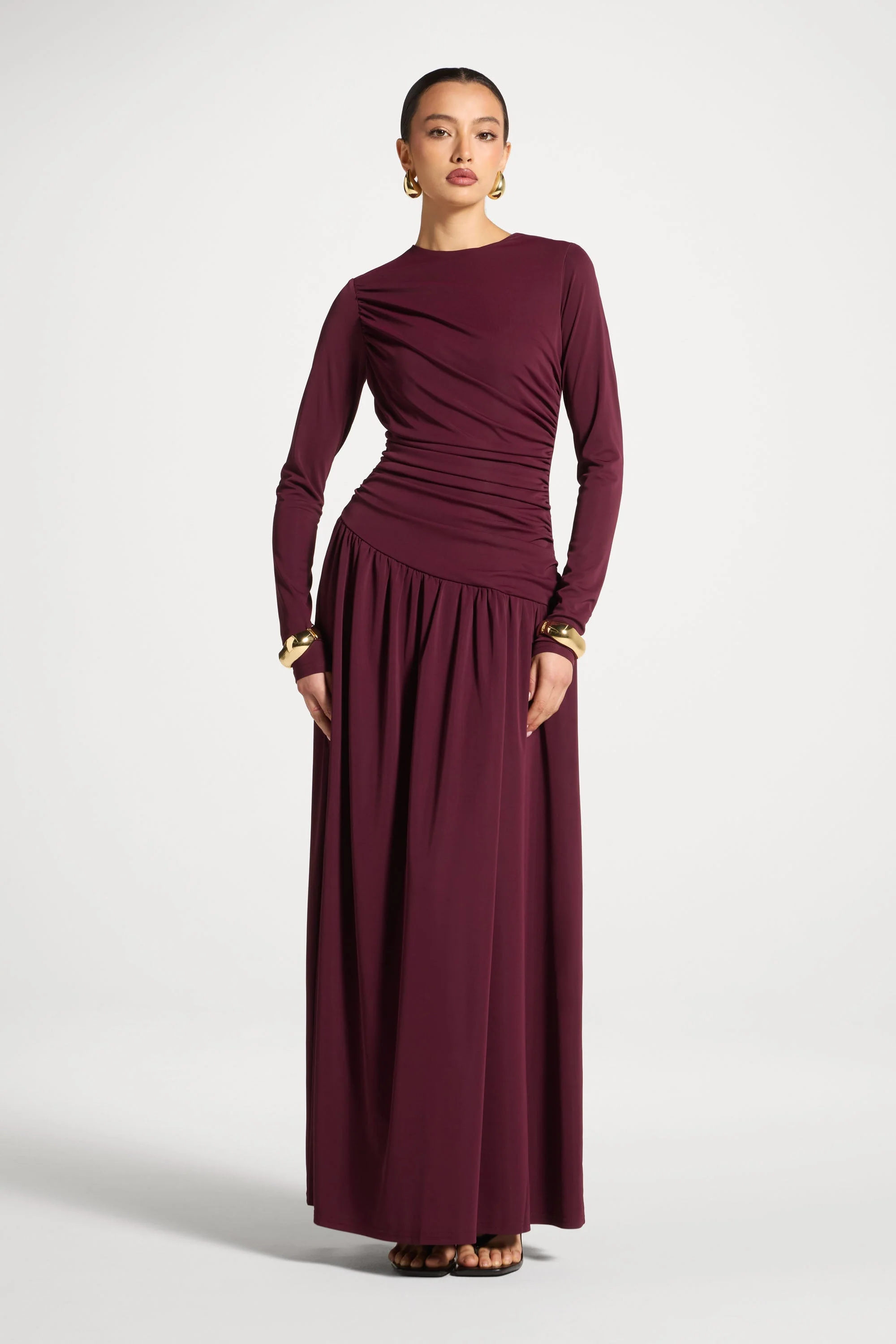 Asymmetrical Waist Rouched Maxi Dress - Fig - Image 3