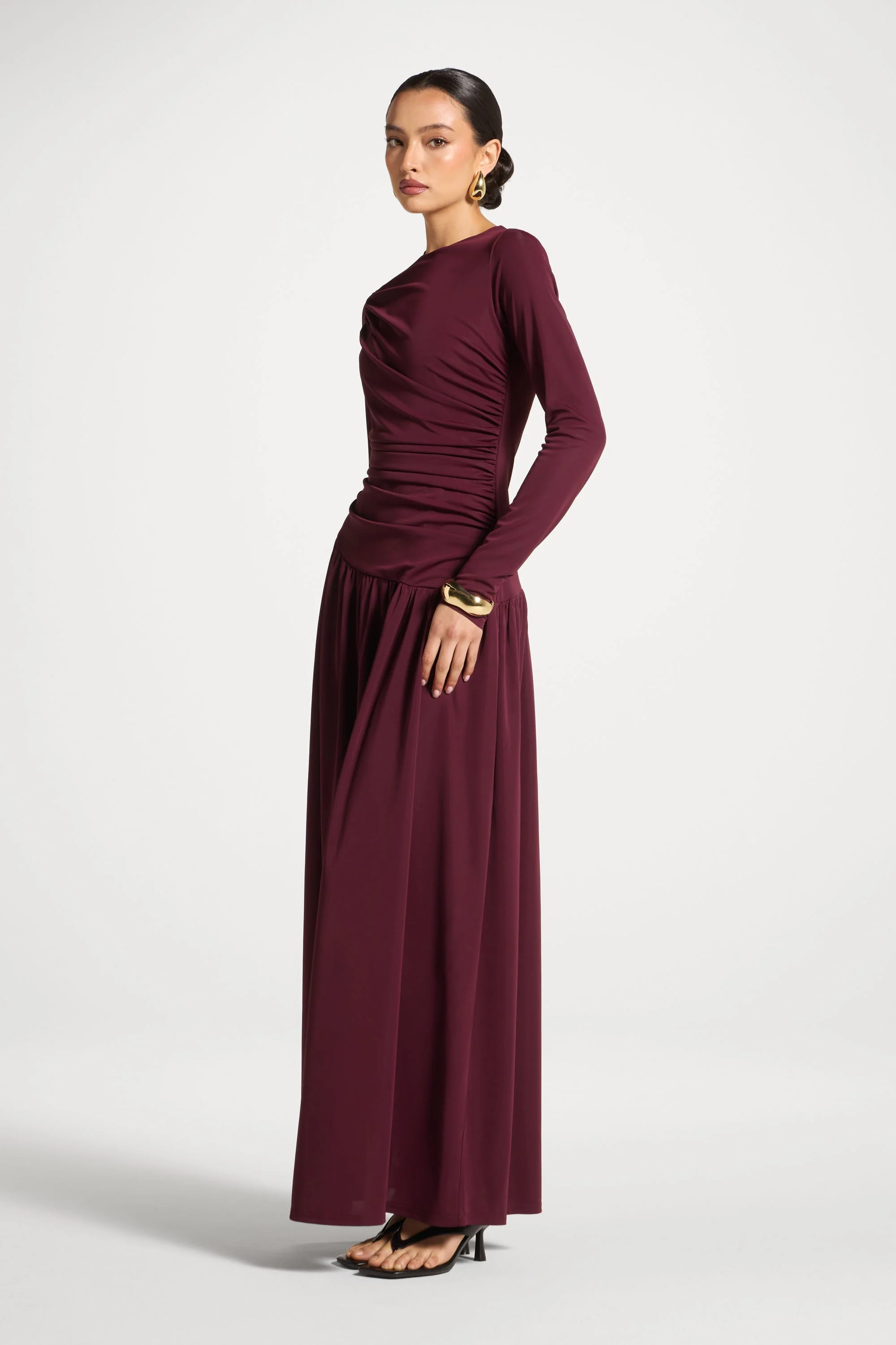 Asymmetrical Waist Rouched Maxi Dress - Fig - Image 4