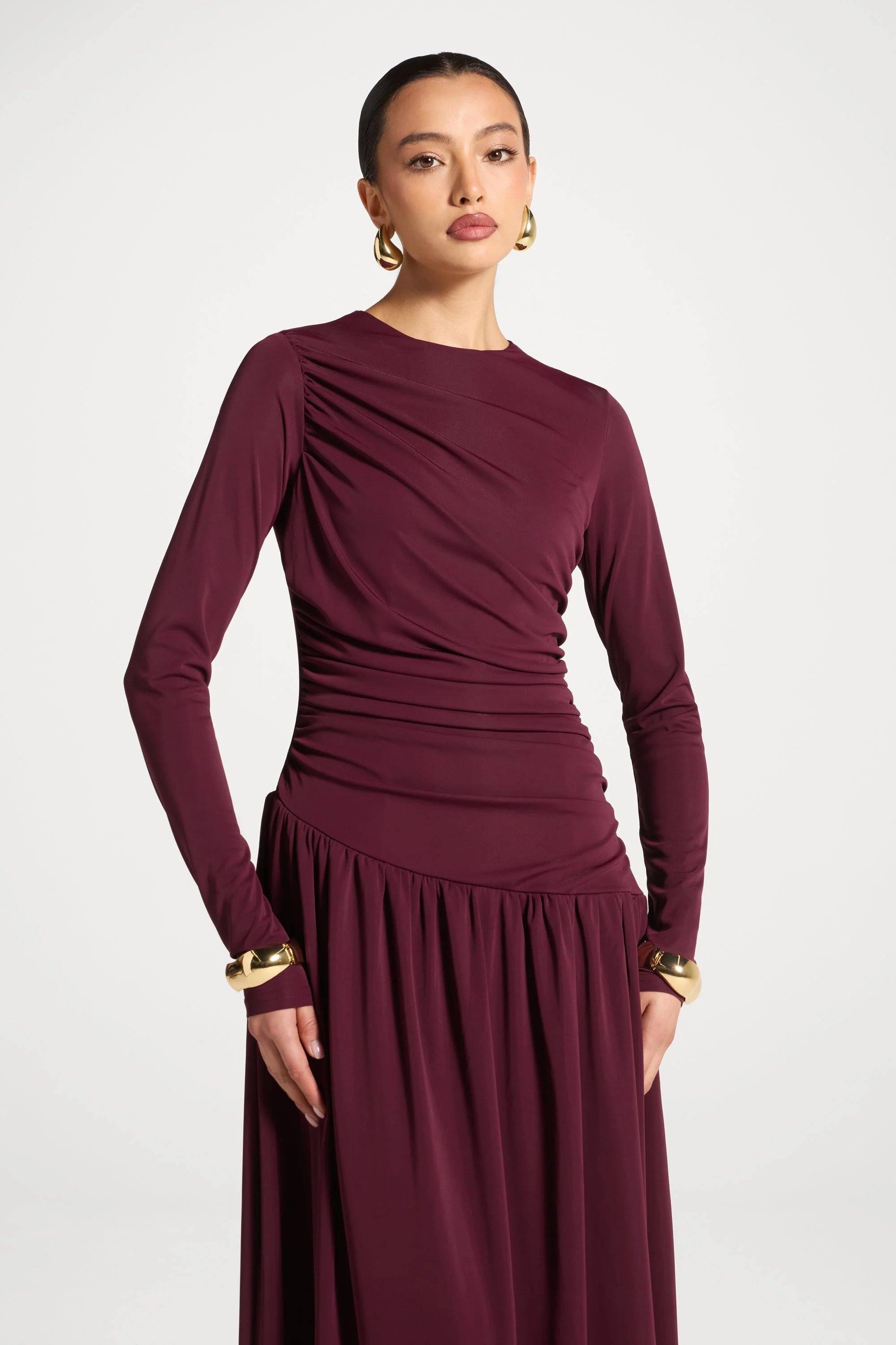 Asymmetrical Waist Rouched Maxi Dress - Fig - Image 6