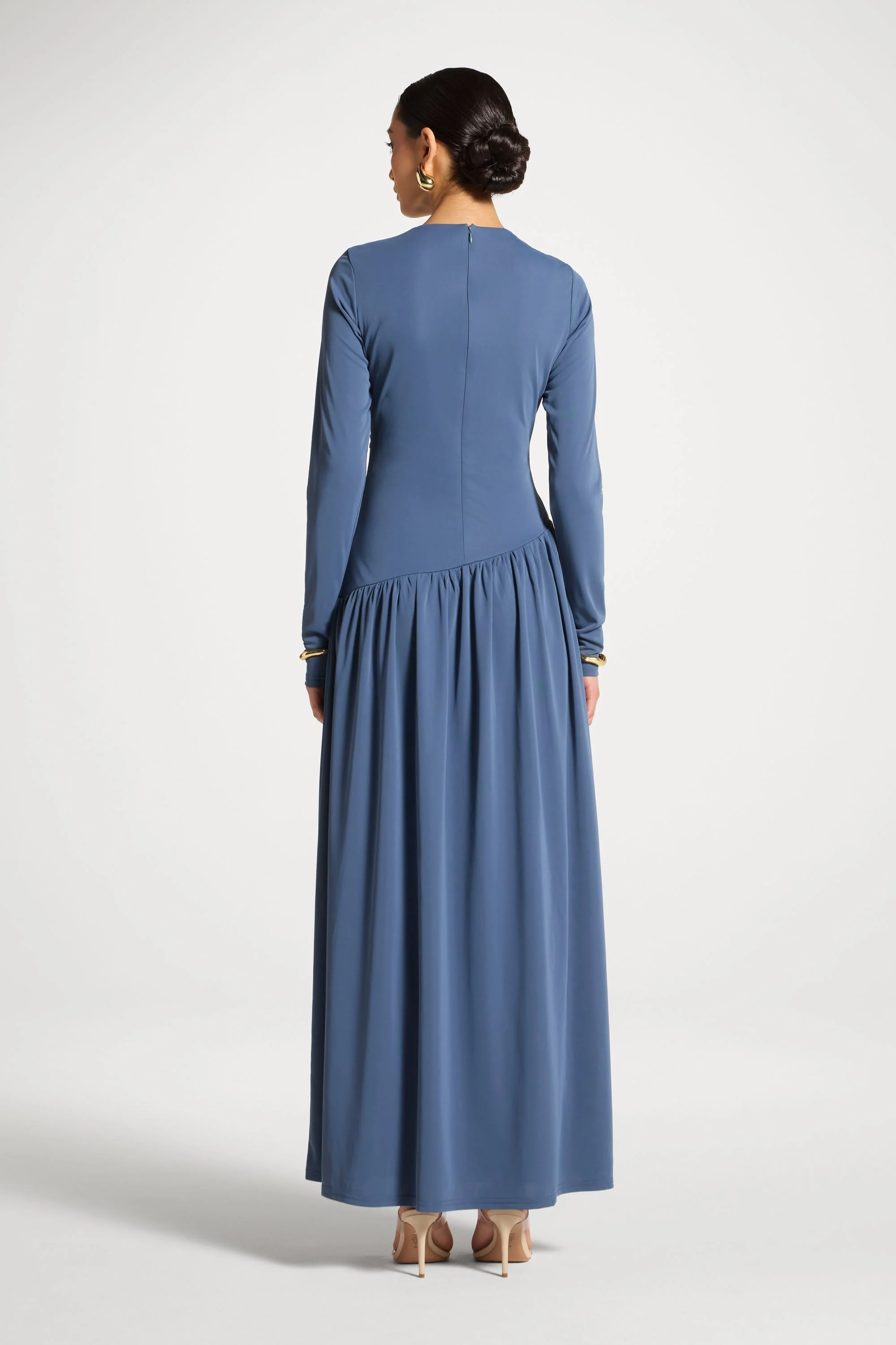 Asymmetrical Waist Rouched Maxi Dress - Indigo - Image 5