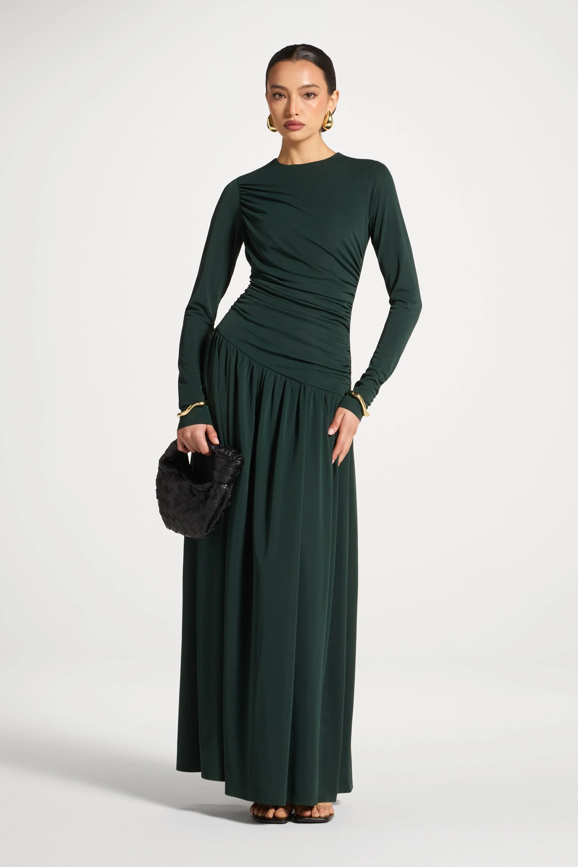 Asymmetrical Waist Rouched Maxi Dress - Emerald - Image 2