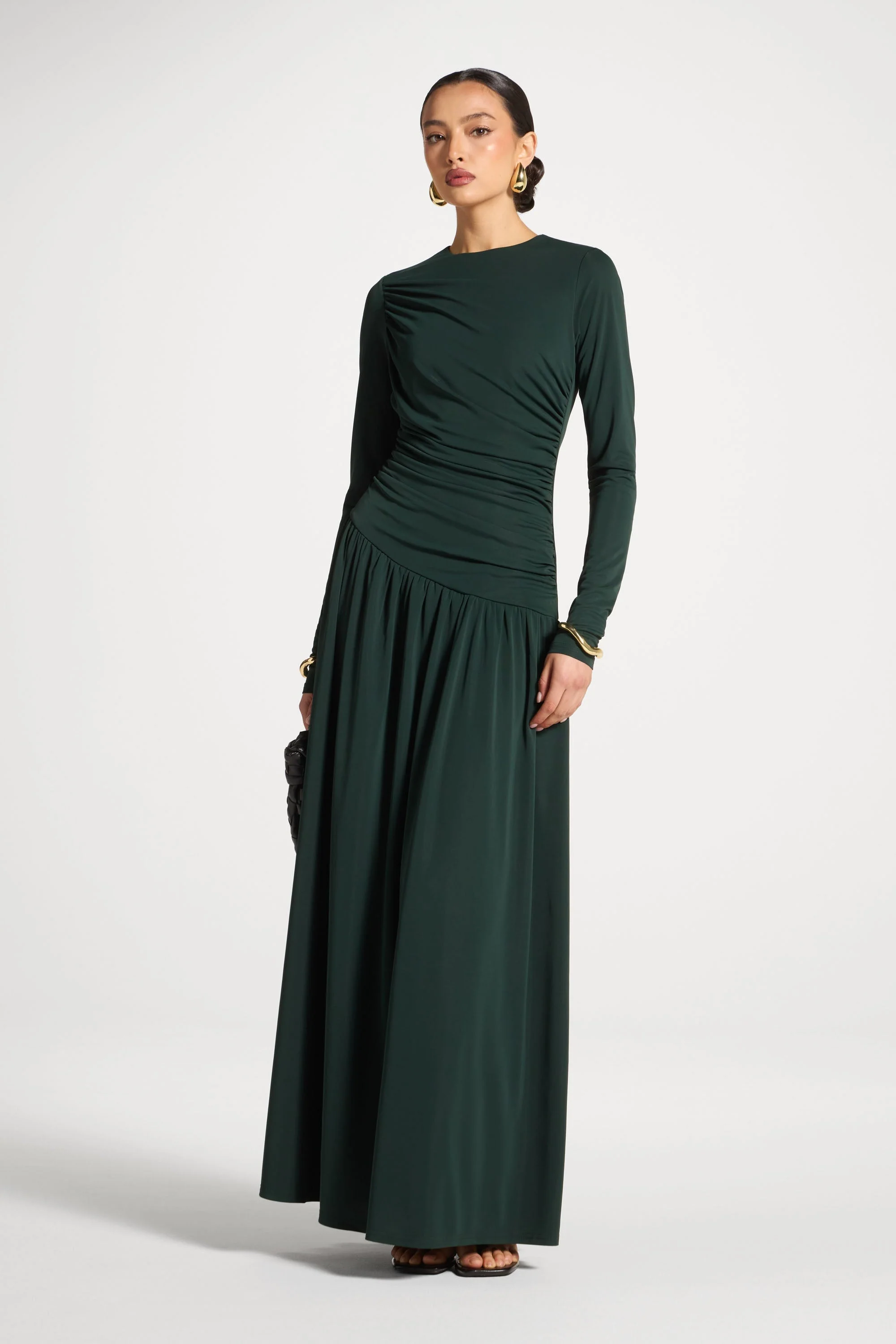 Asymmetrical Waist Rouched Maxi Dress - Emerald - Image 4