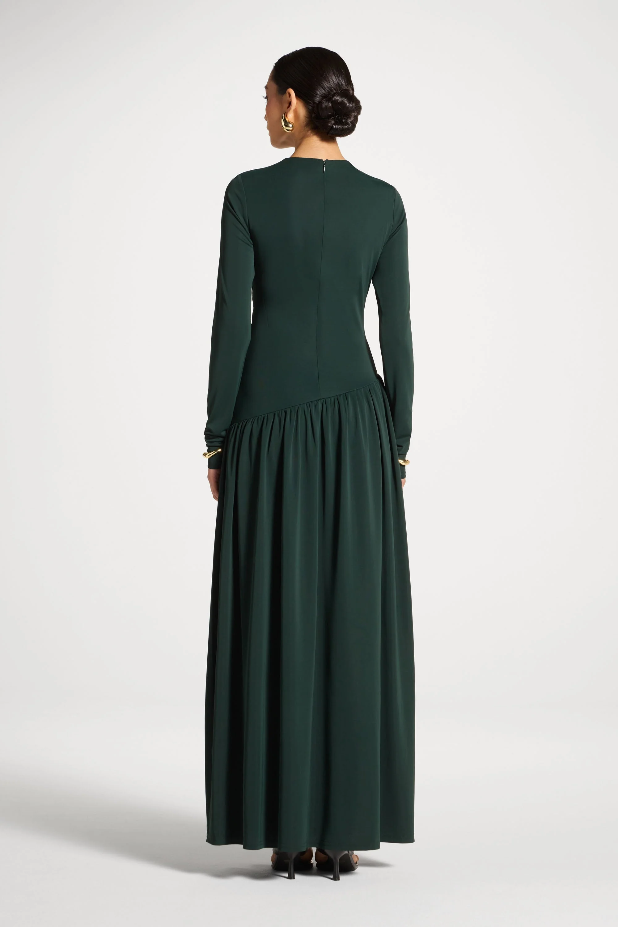 Asymmetrical Waist Rouched Maxi Dress - Emerald - Image 6
