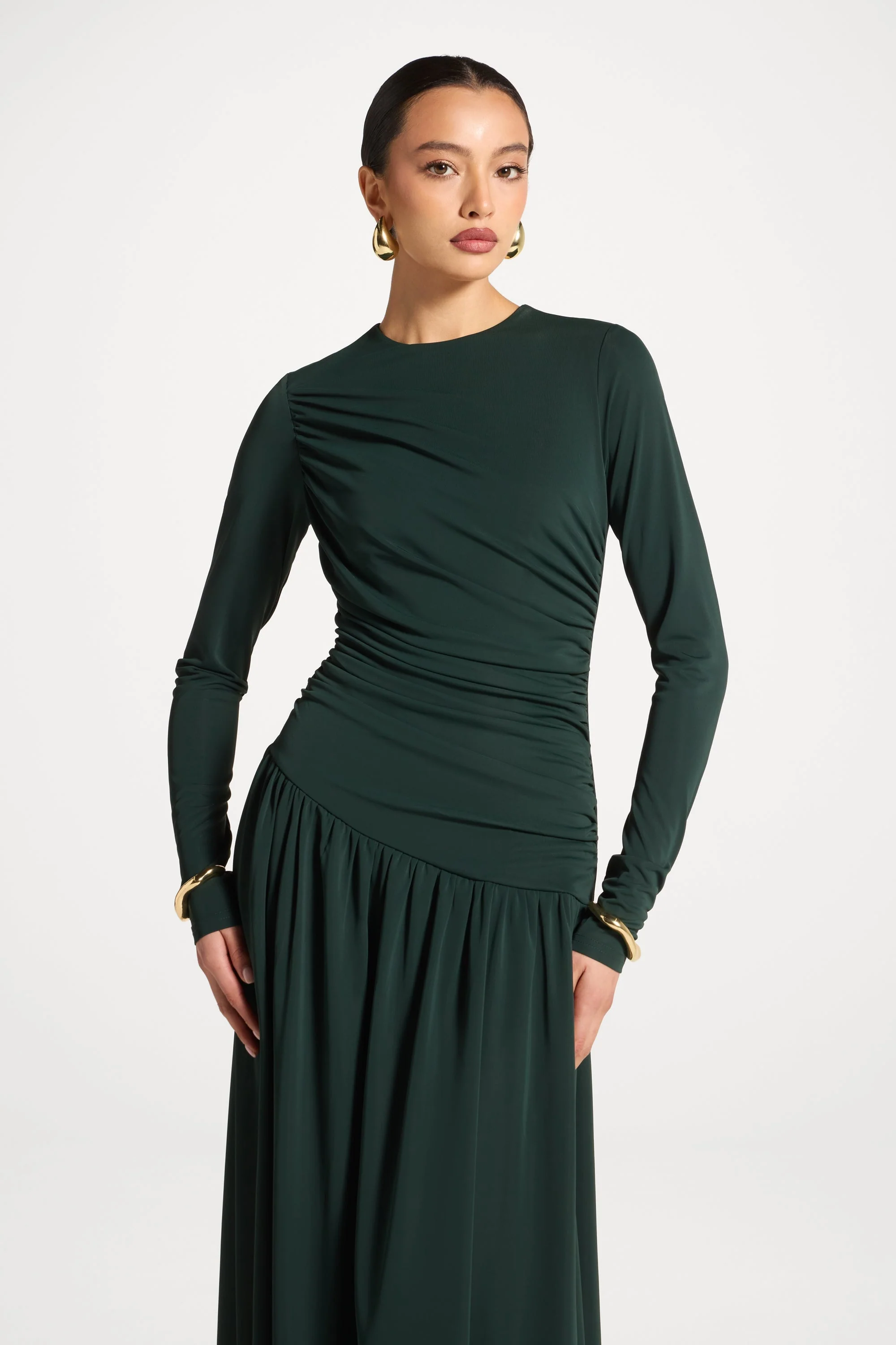 Asymmetrical Waist Rouched Maxi Dress - Emerald - Image 7