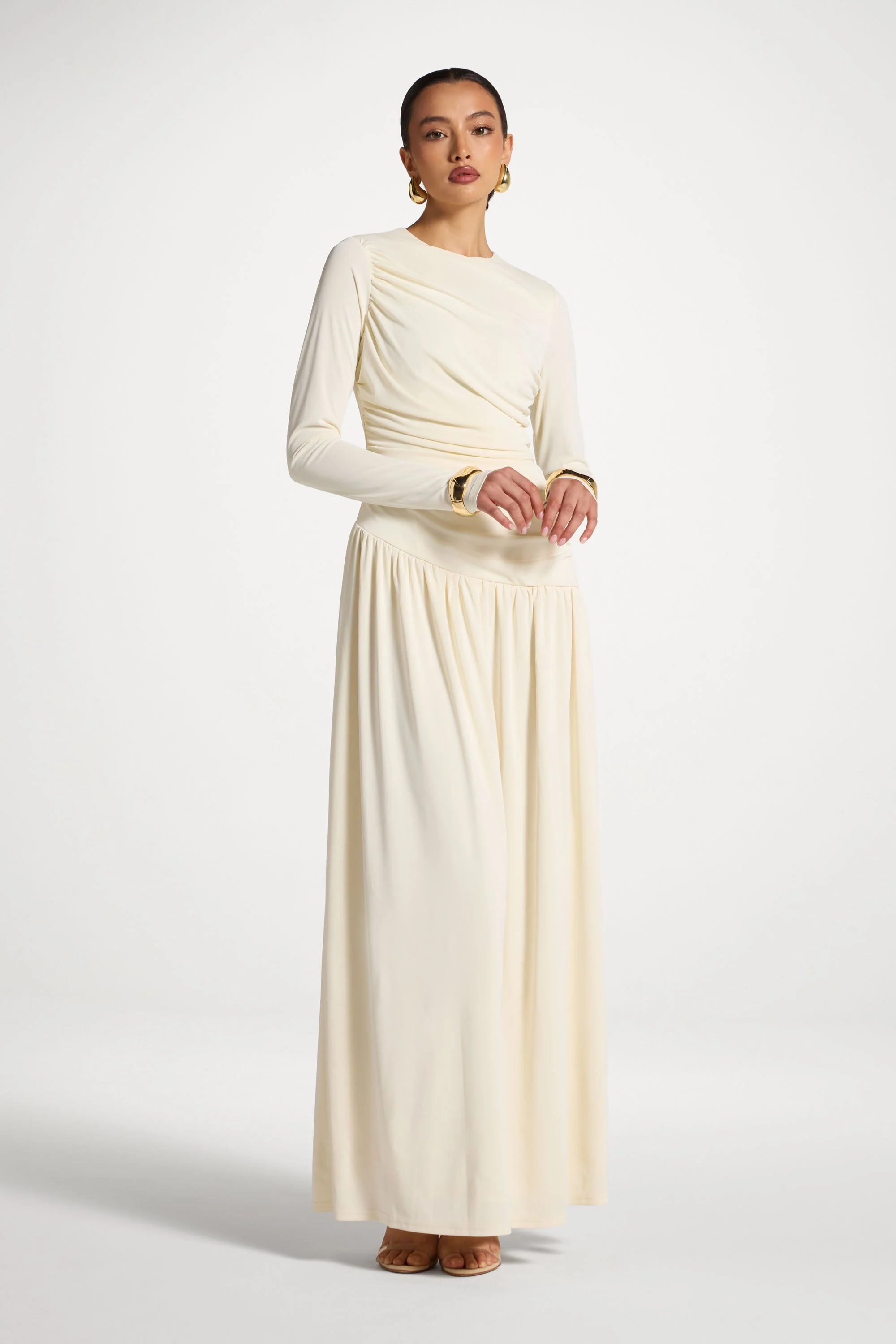 Asymmetrical Waist Rouched Maxi Dress - White - Image 6