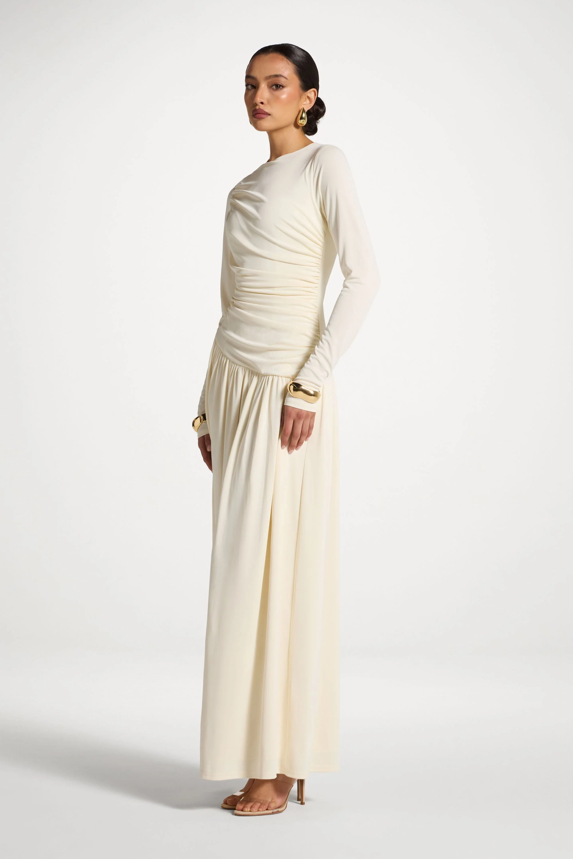 Asymmetrical Waist Rouched Maxi Dress - White - Image 7
