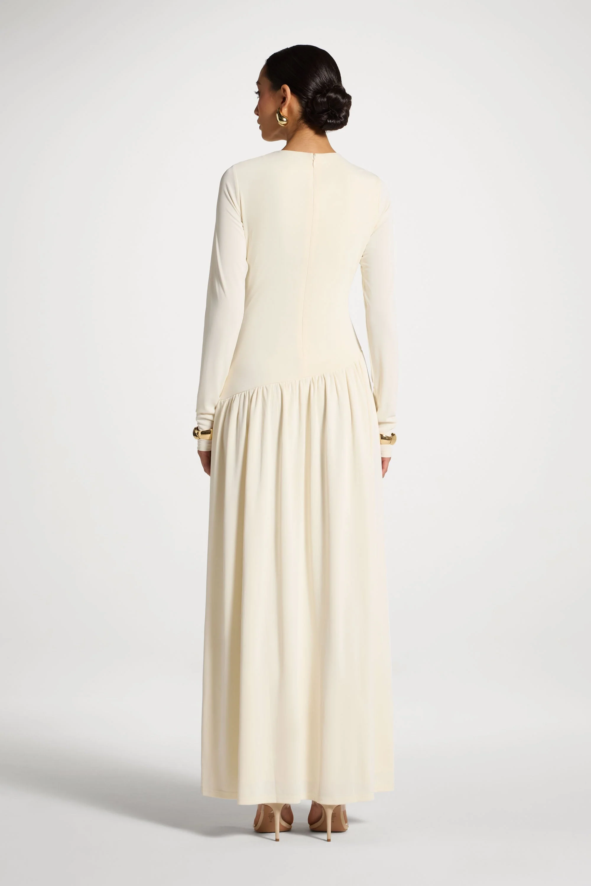 Asymmetrical Waist Rouched Maxi Dress - White - Image 8