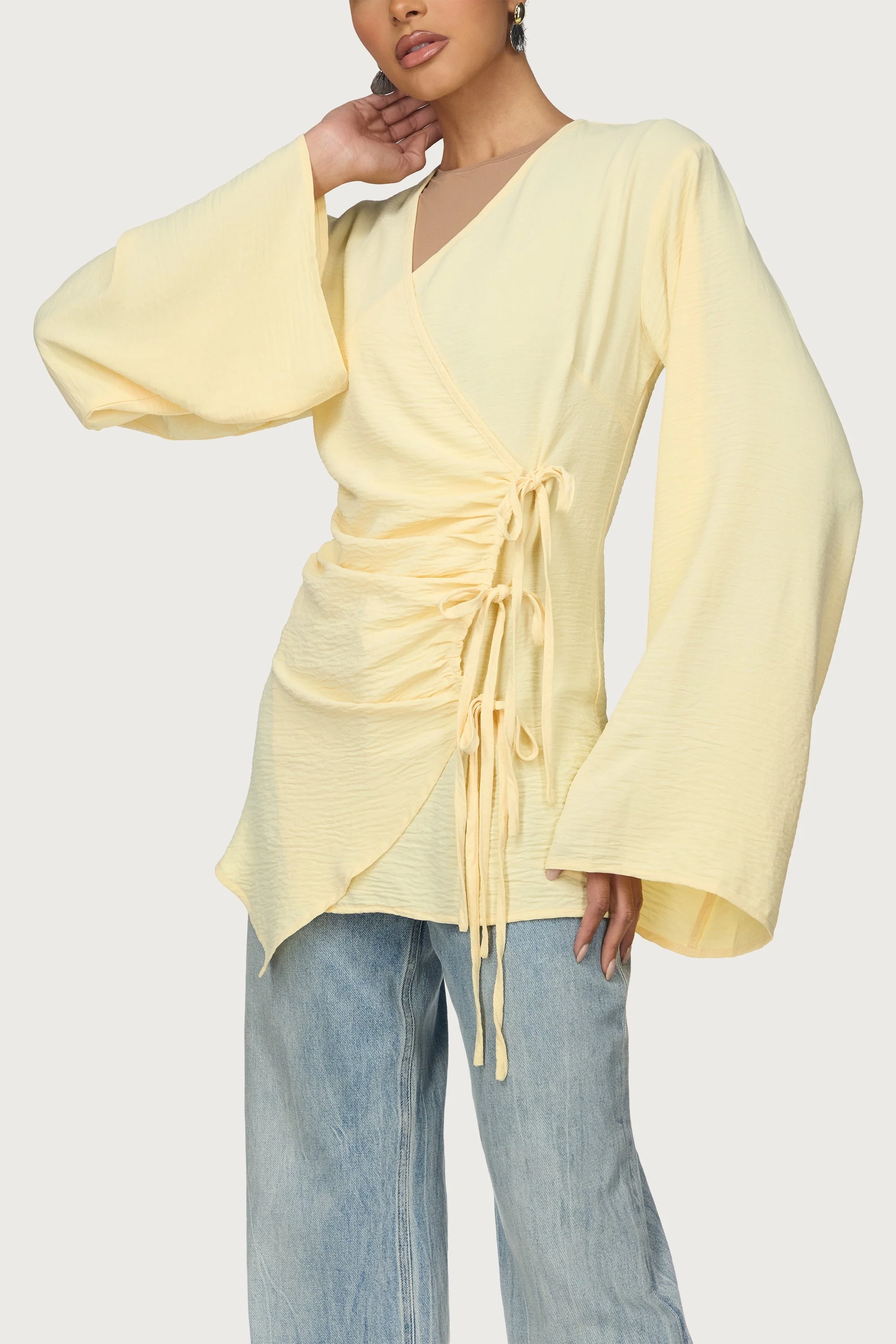 Ayla Asymmetric Tie Top - Butter - Image 2