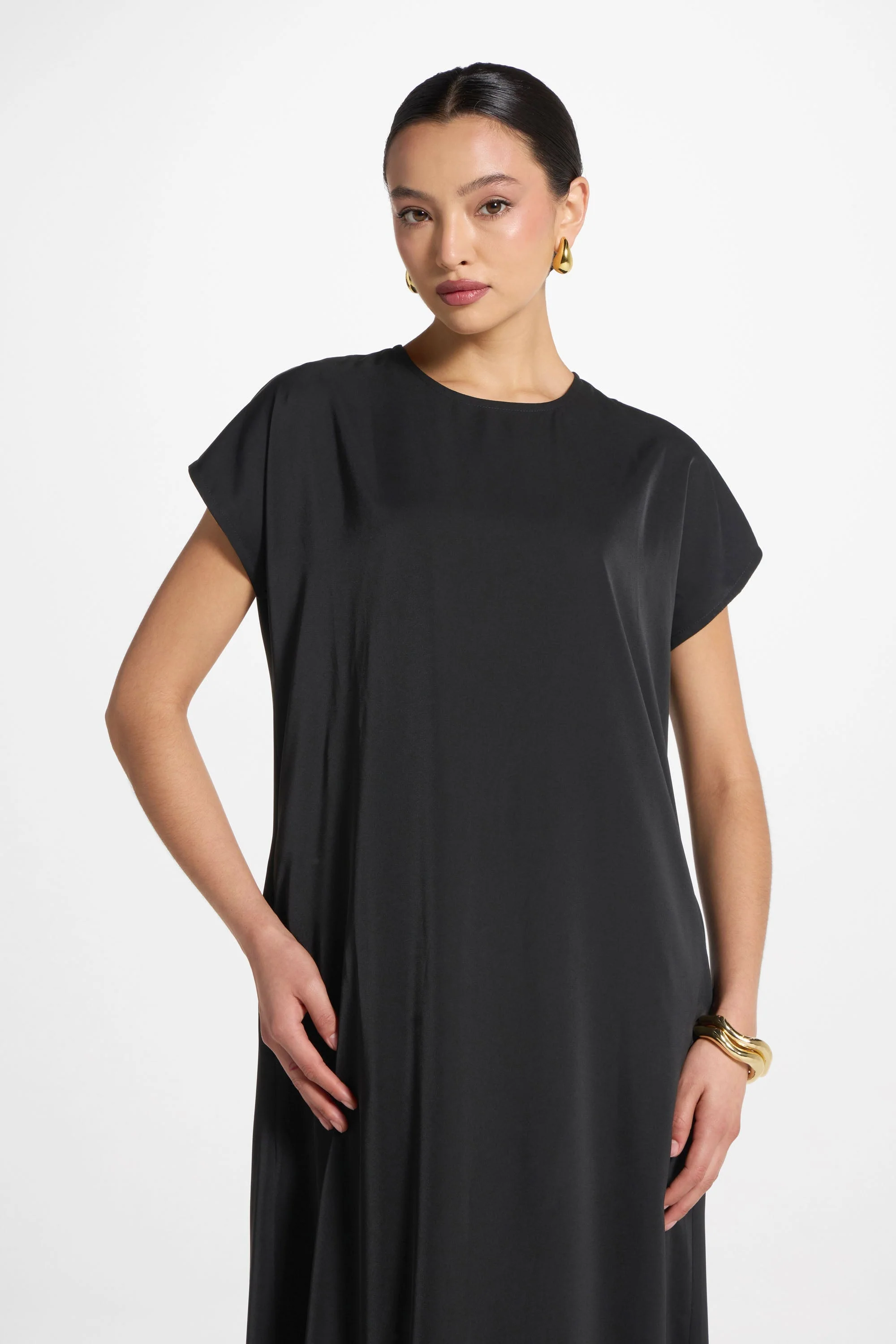 Baby Sleeve Inner Maxi Dress - Black - Image 7