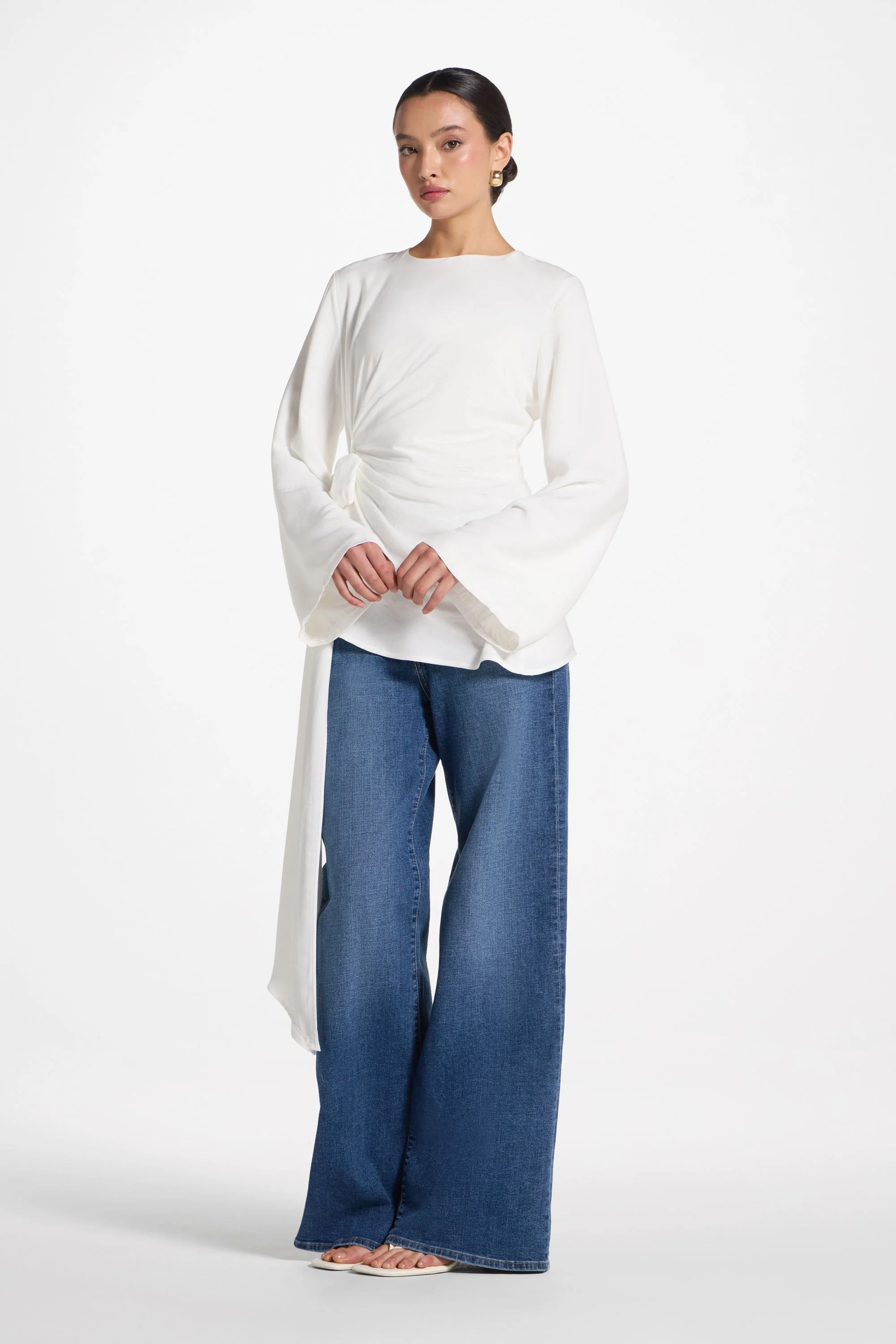 Asymmetric Side Tie Top - White - Image 3