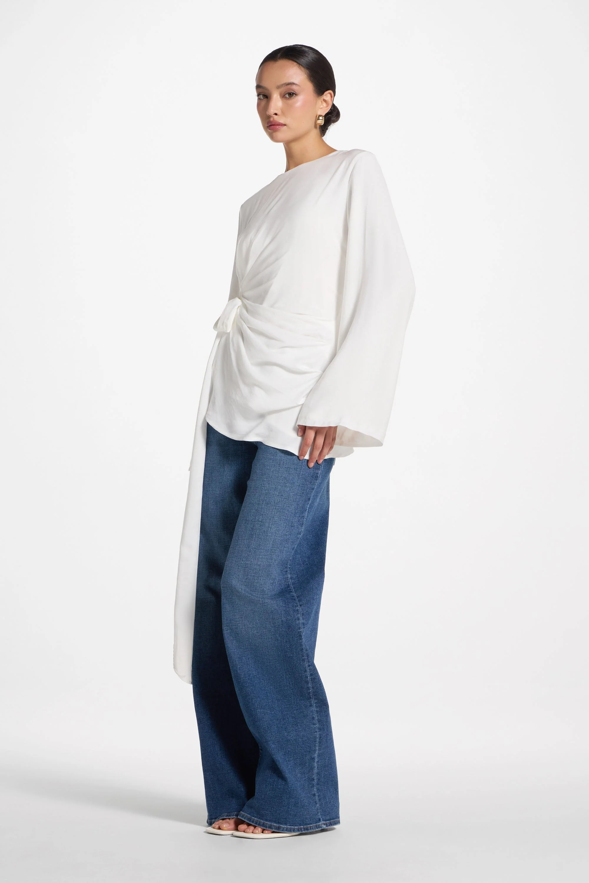 Asymmetric Side Tie Top - White - Image 4