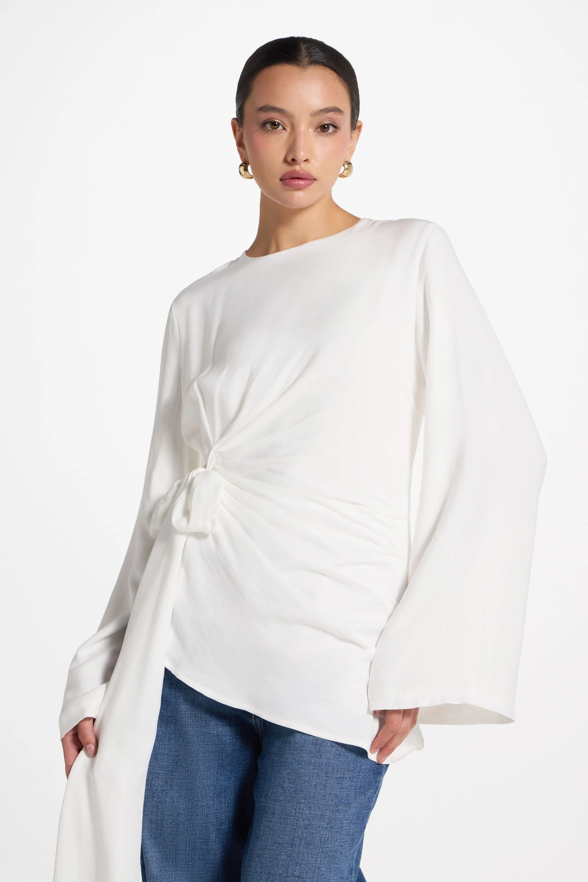 Asymmetric Side Tie Top - White - Image 6