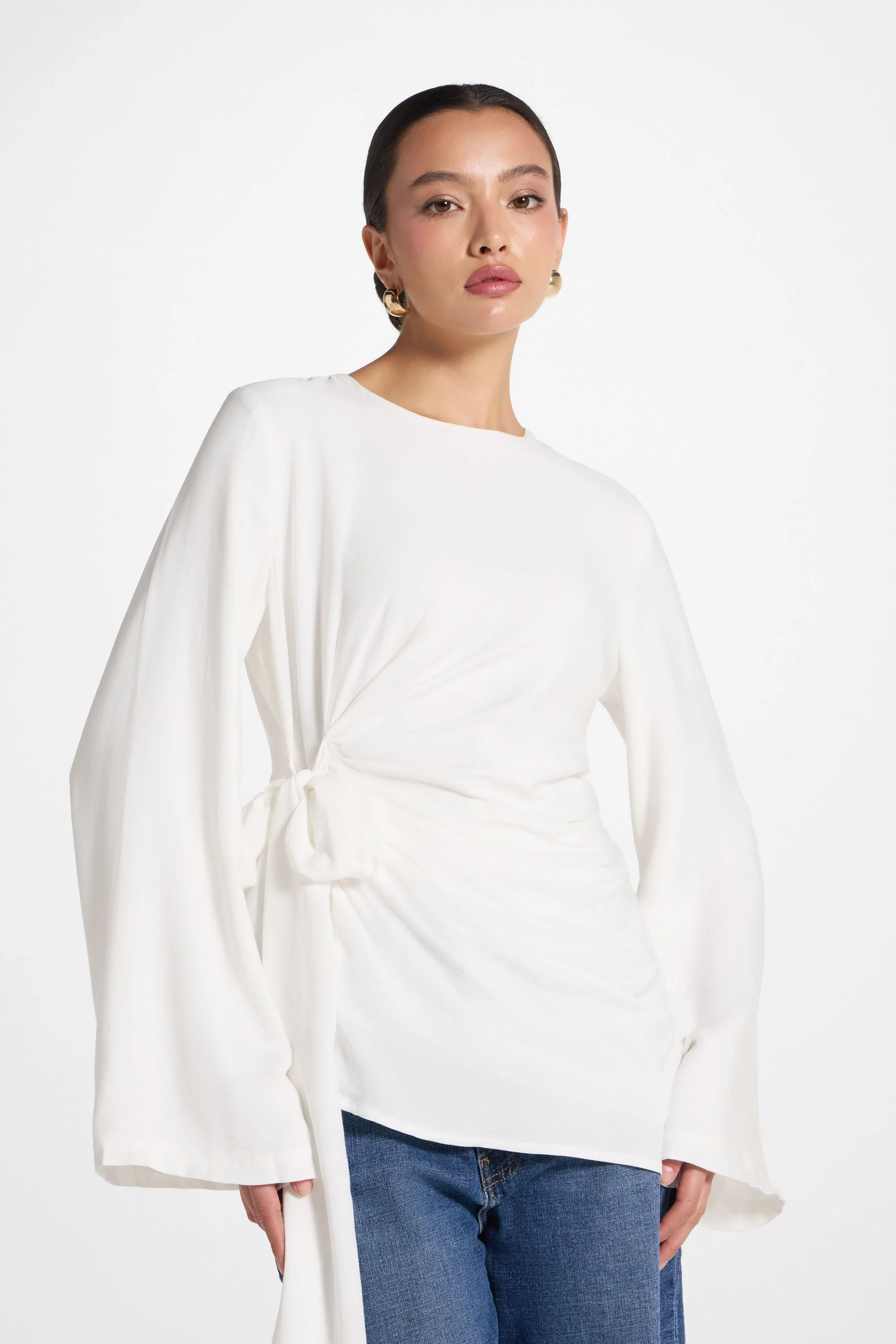 Asymmetric Side Tie Top - White - Image 7
