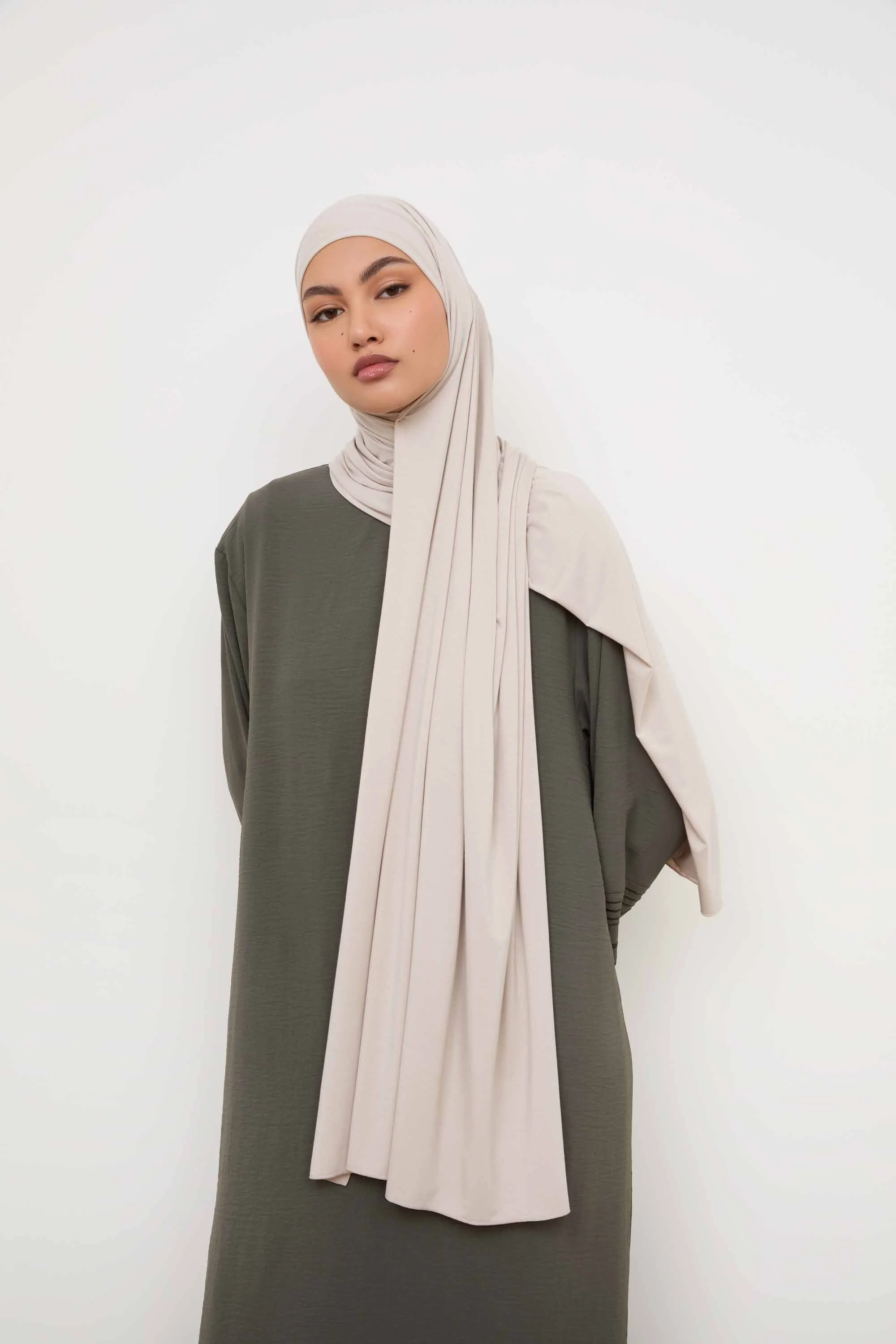 Bamboo Jersey Hijab - Stone - Image 3