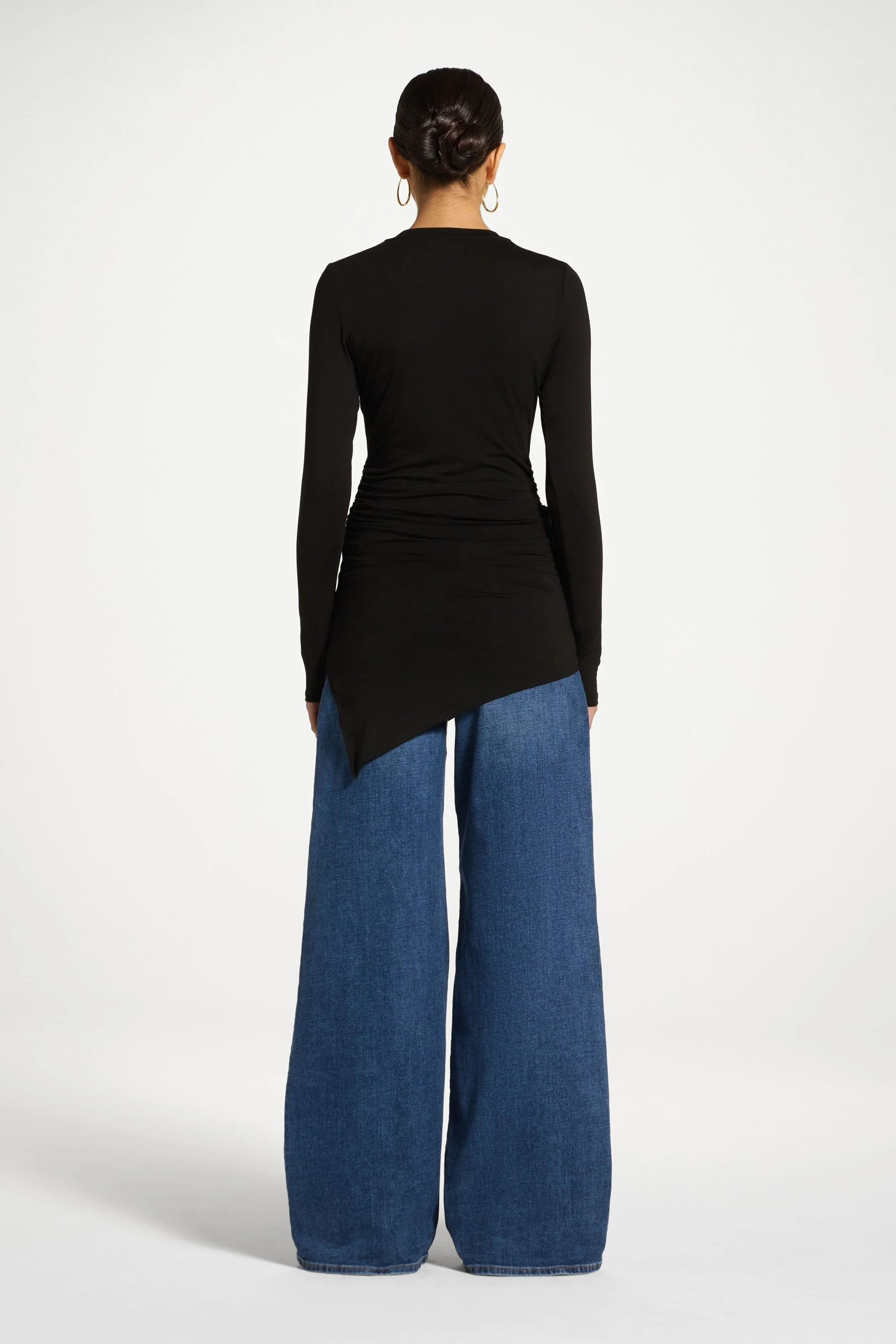 Asymmetric Rouched Bamboo Top - Black - Image 5