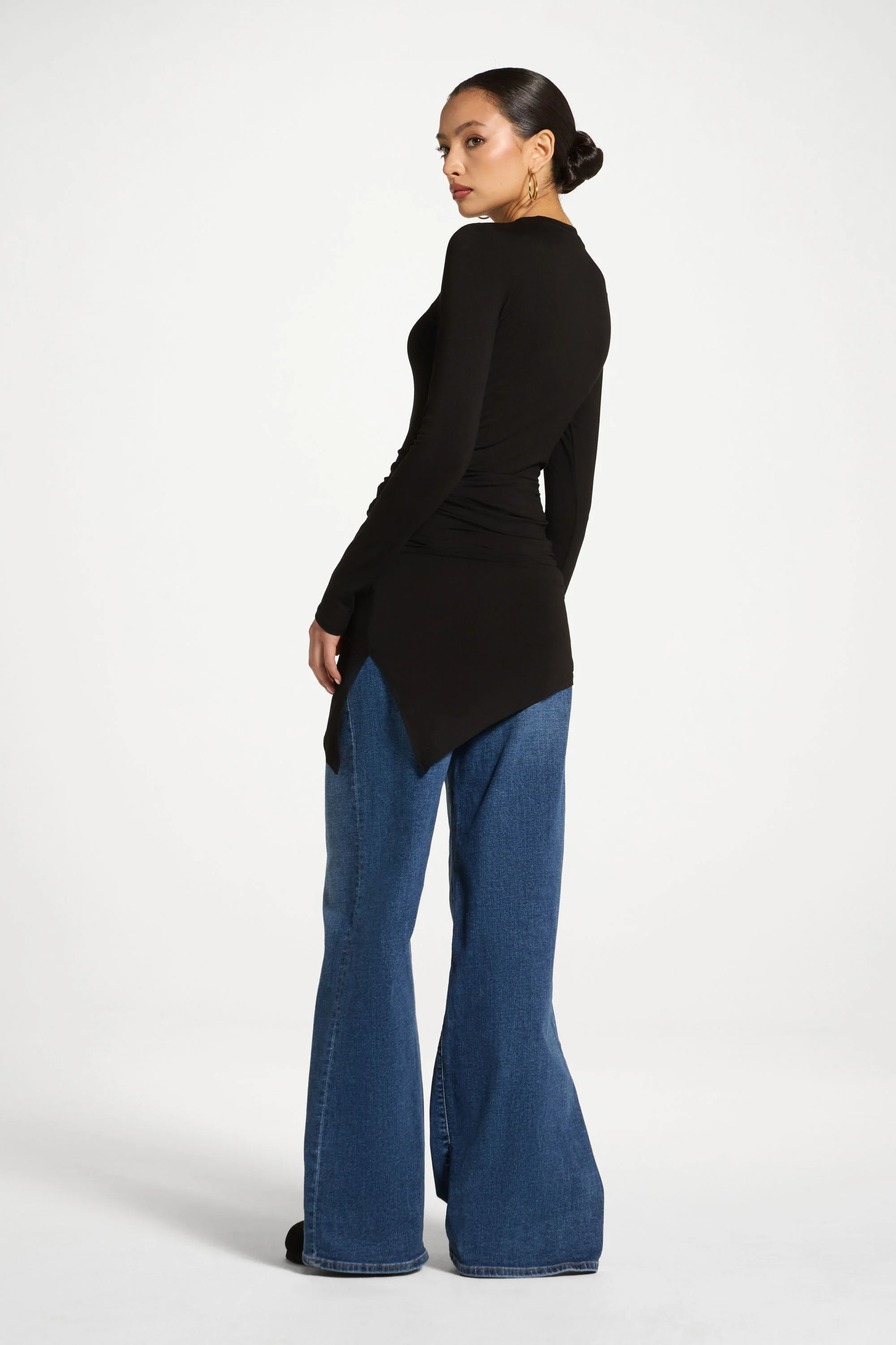 Asymmetric Rouched Bamboo Top - Black - Image 6