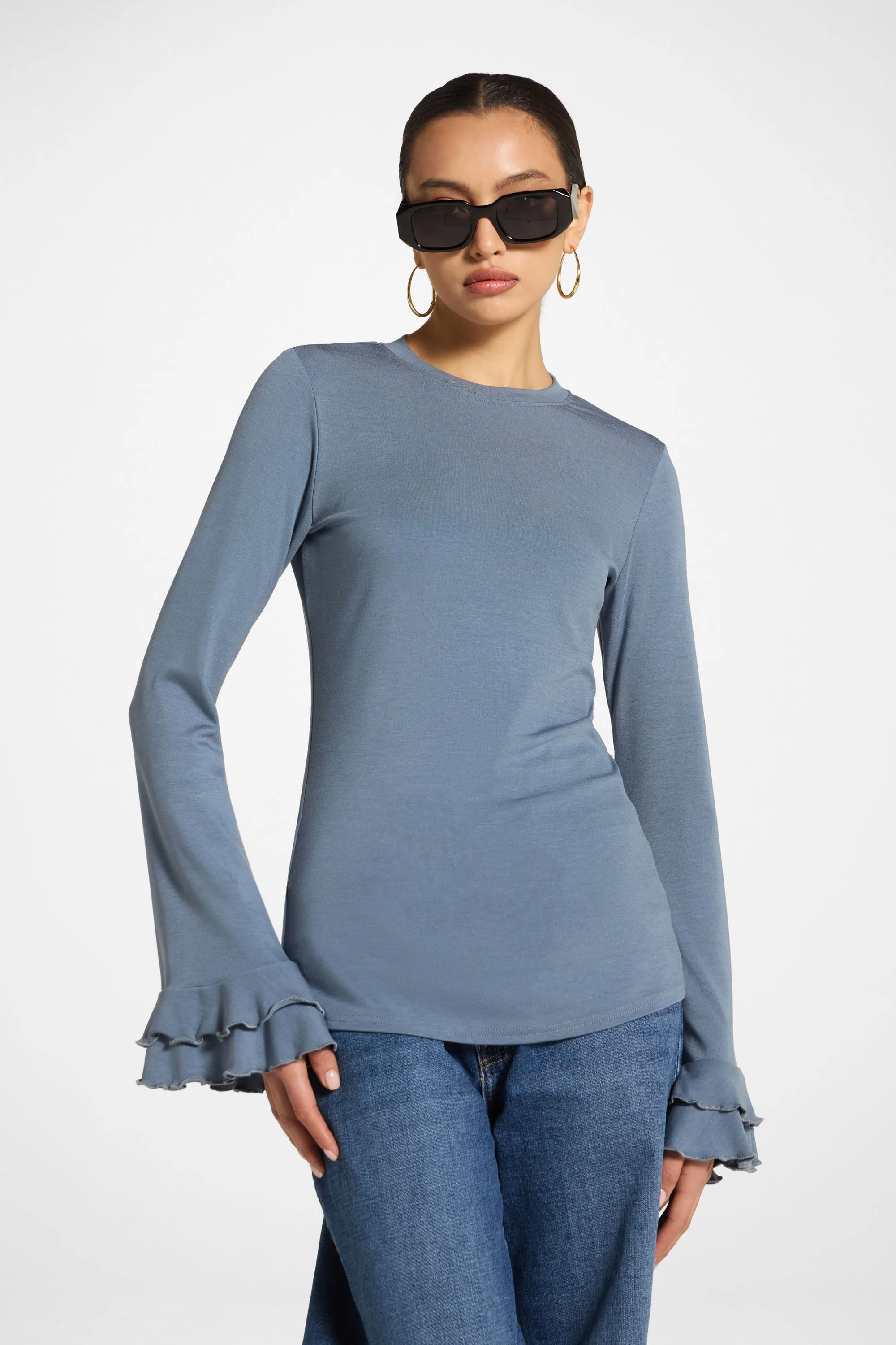Bamboo Ruffled Sleeve Top