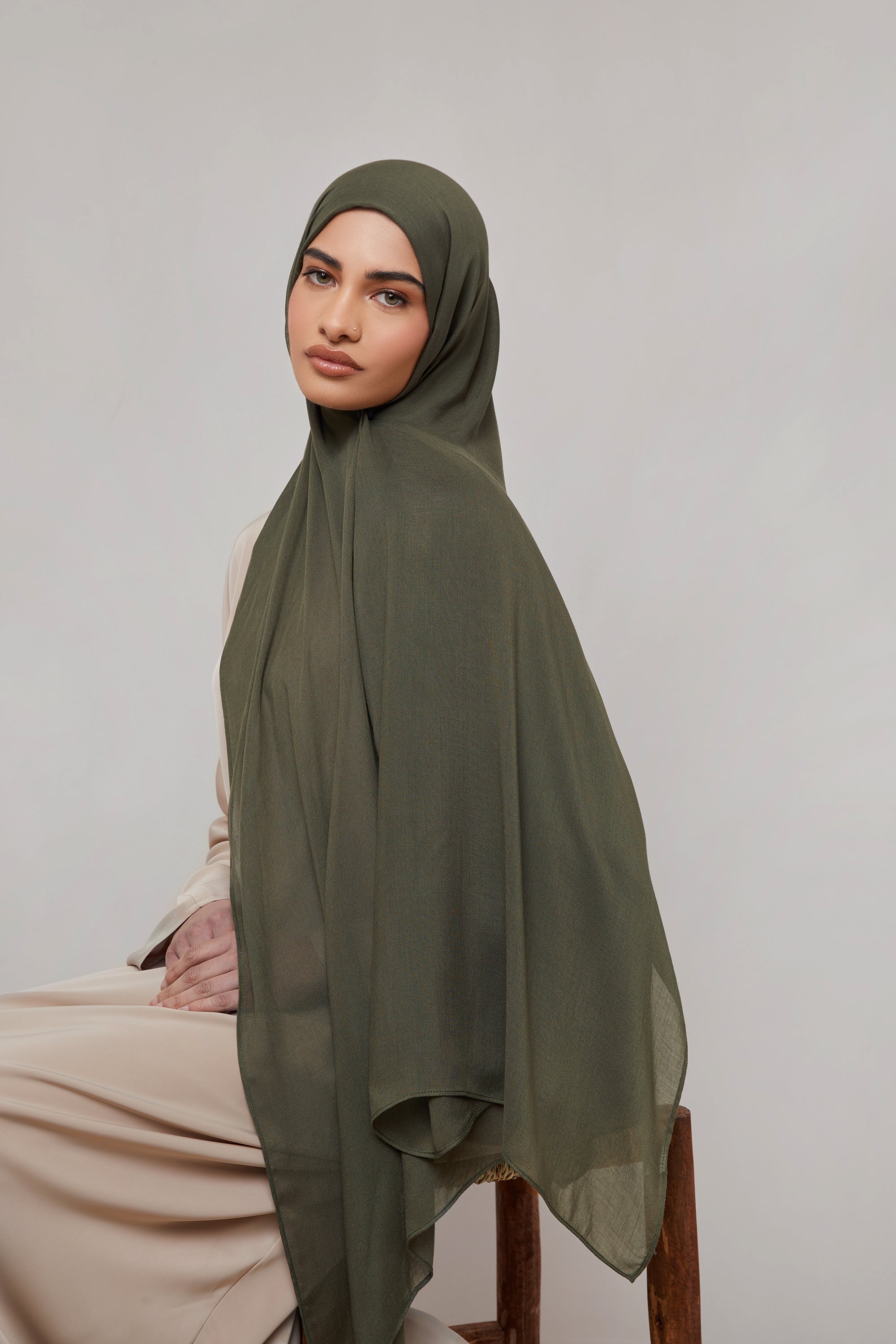 Bamboo Woven Hijab - Olive Night - Image 3