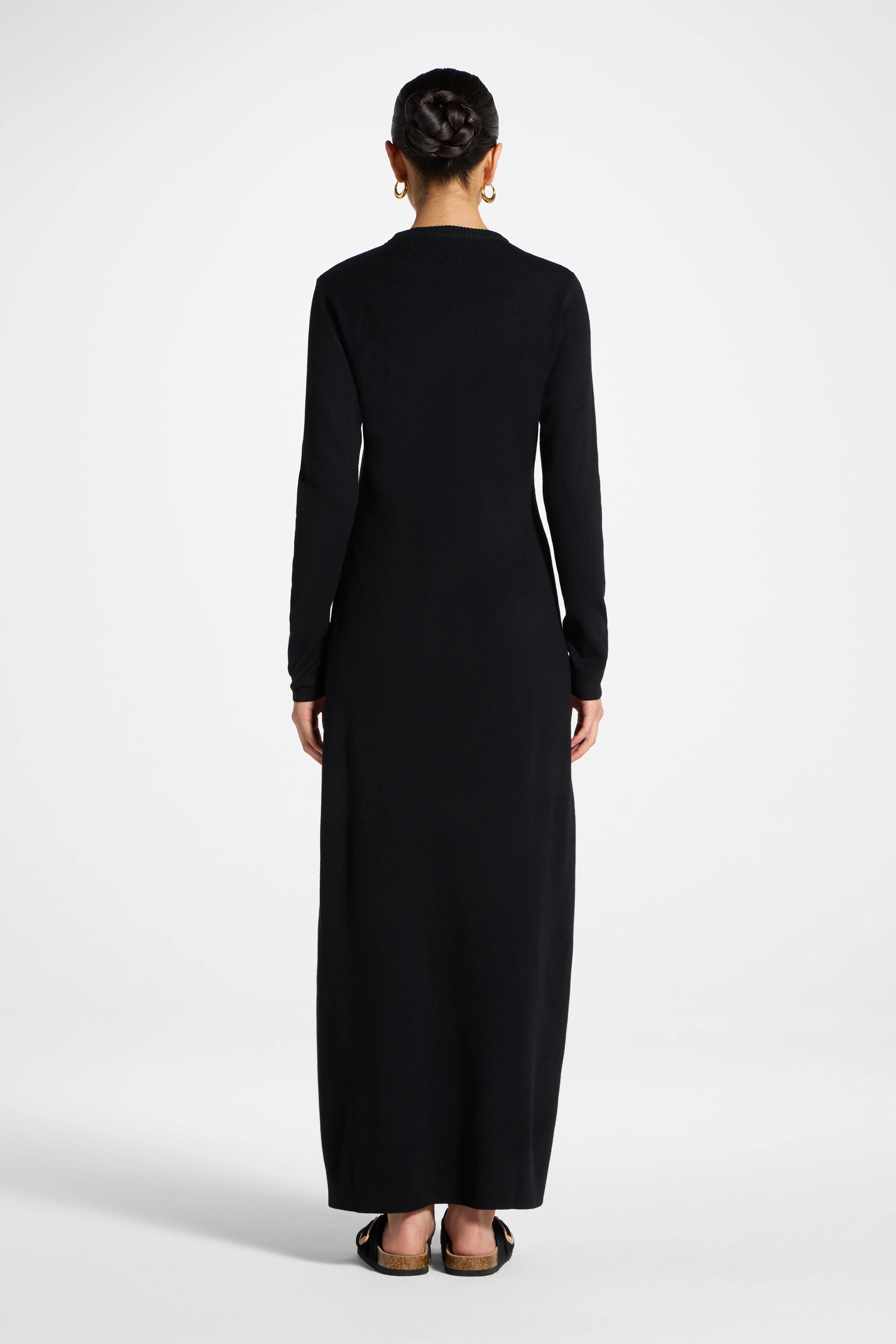 Basic Ribbed Knit Maxi Dress - Black - Image 5