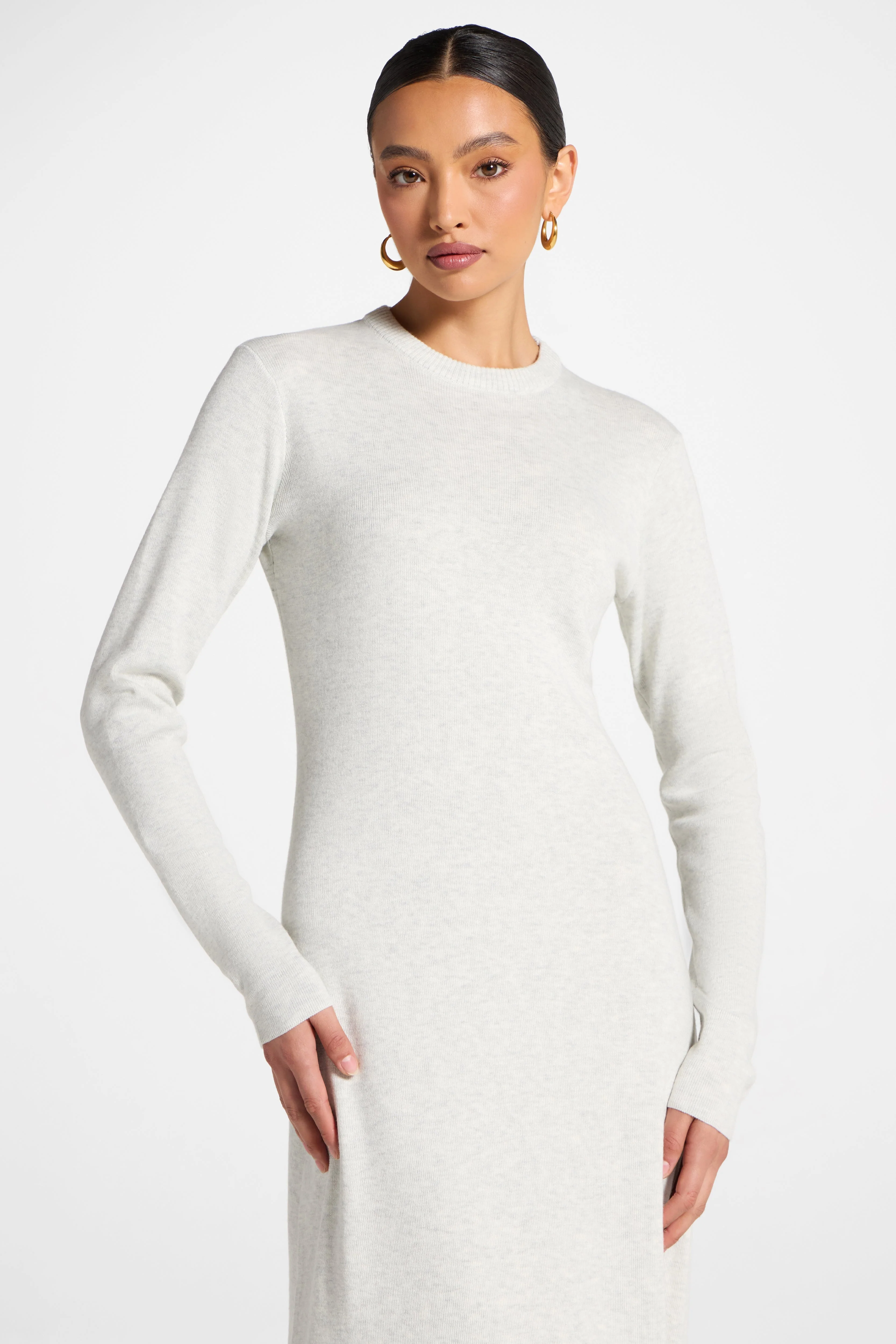 Basic Ribbed Knit Maxi Dress - Heather Grey - Image 4