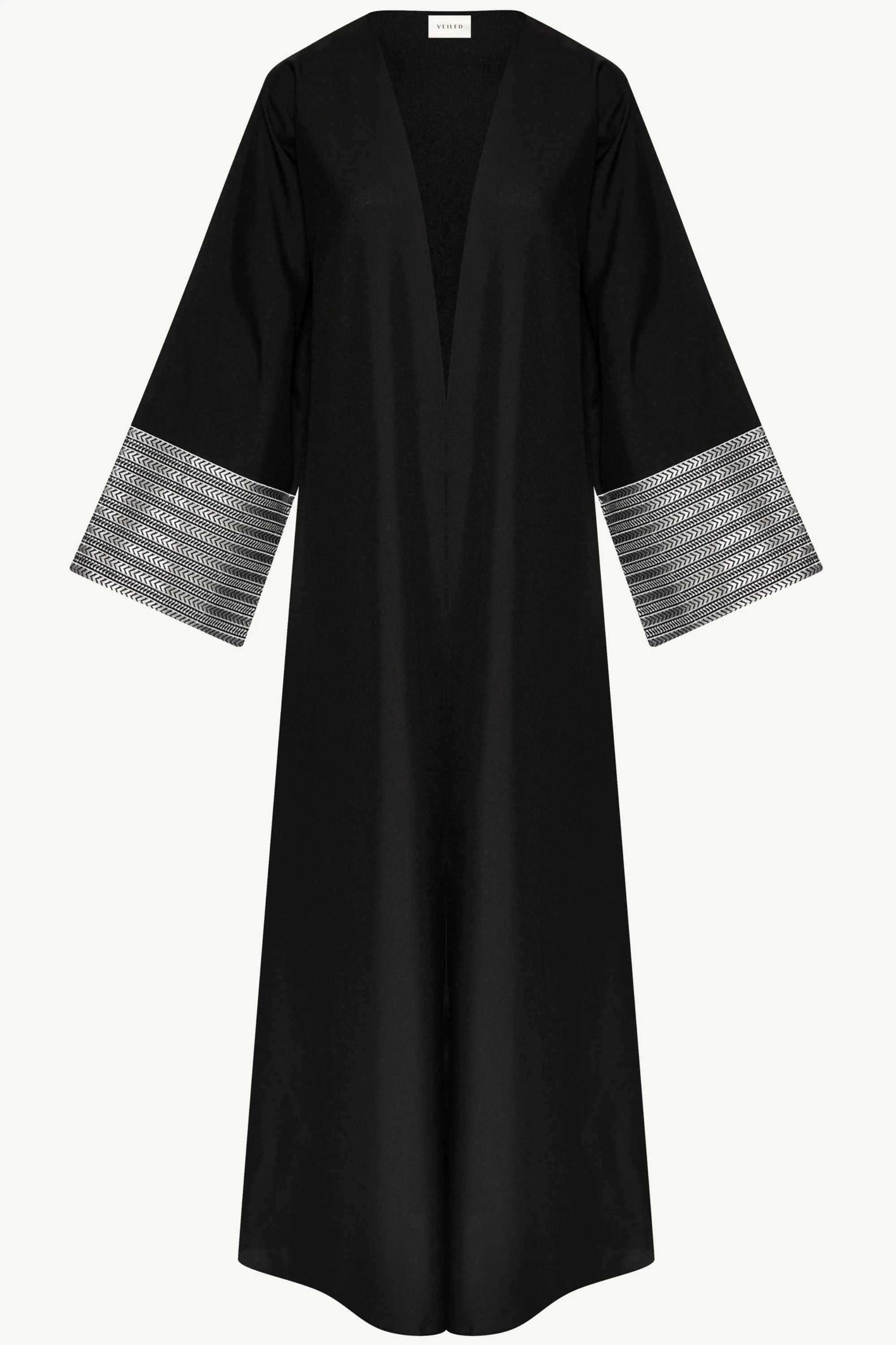 Basma Embroidered Open Abaya - Black - Image 3