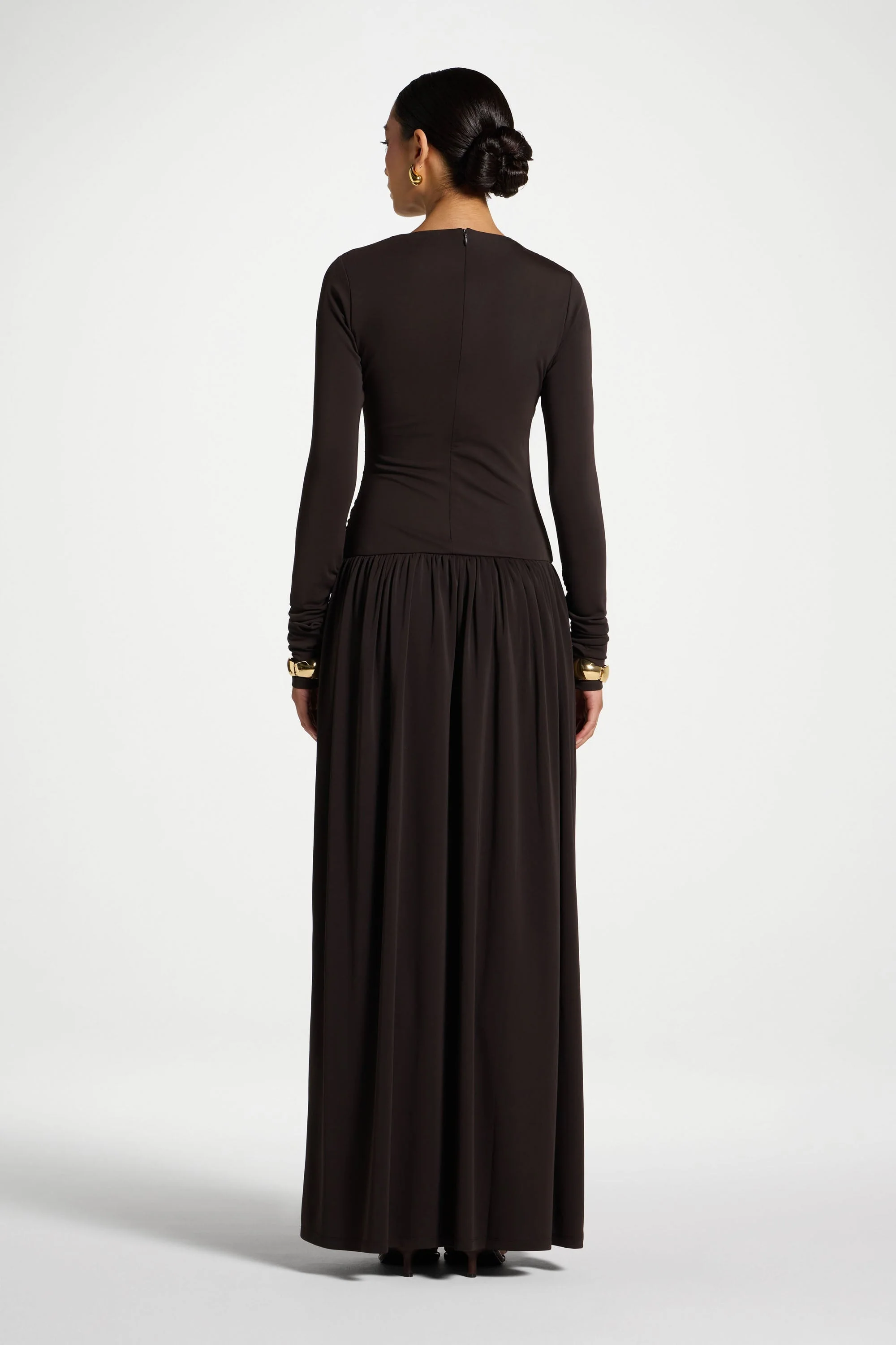 Boat Neck Rouched Maxi Dress - Chocolate Torte - Image 7
