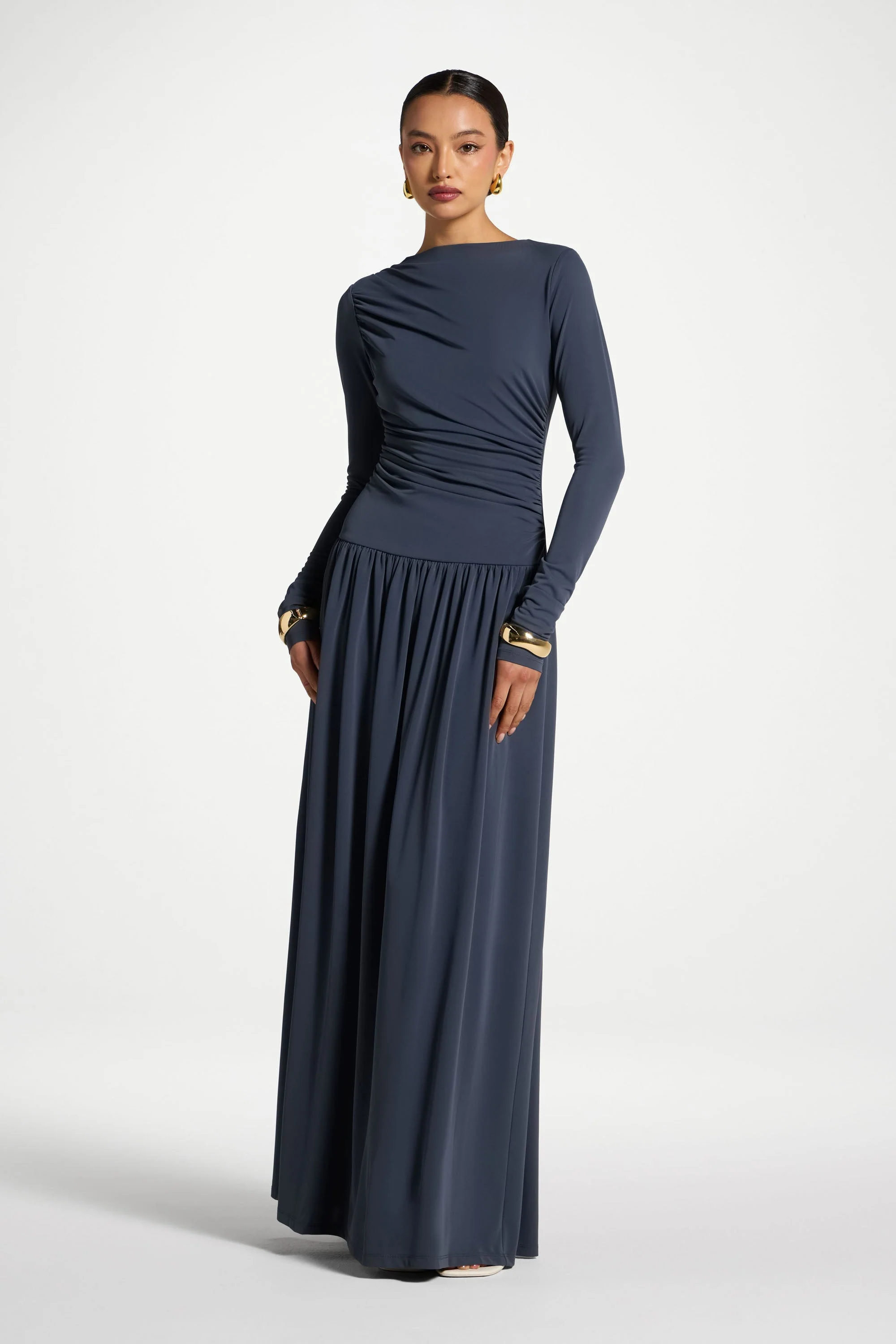 Boat Neck Rouched Maxi Dress - Dusk - Image 3