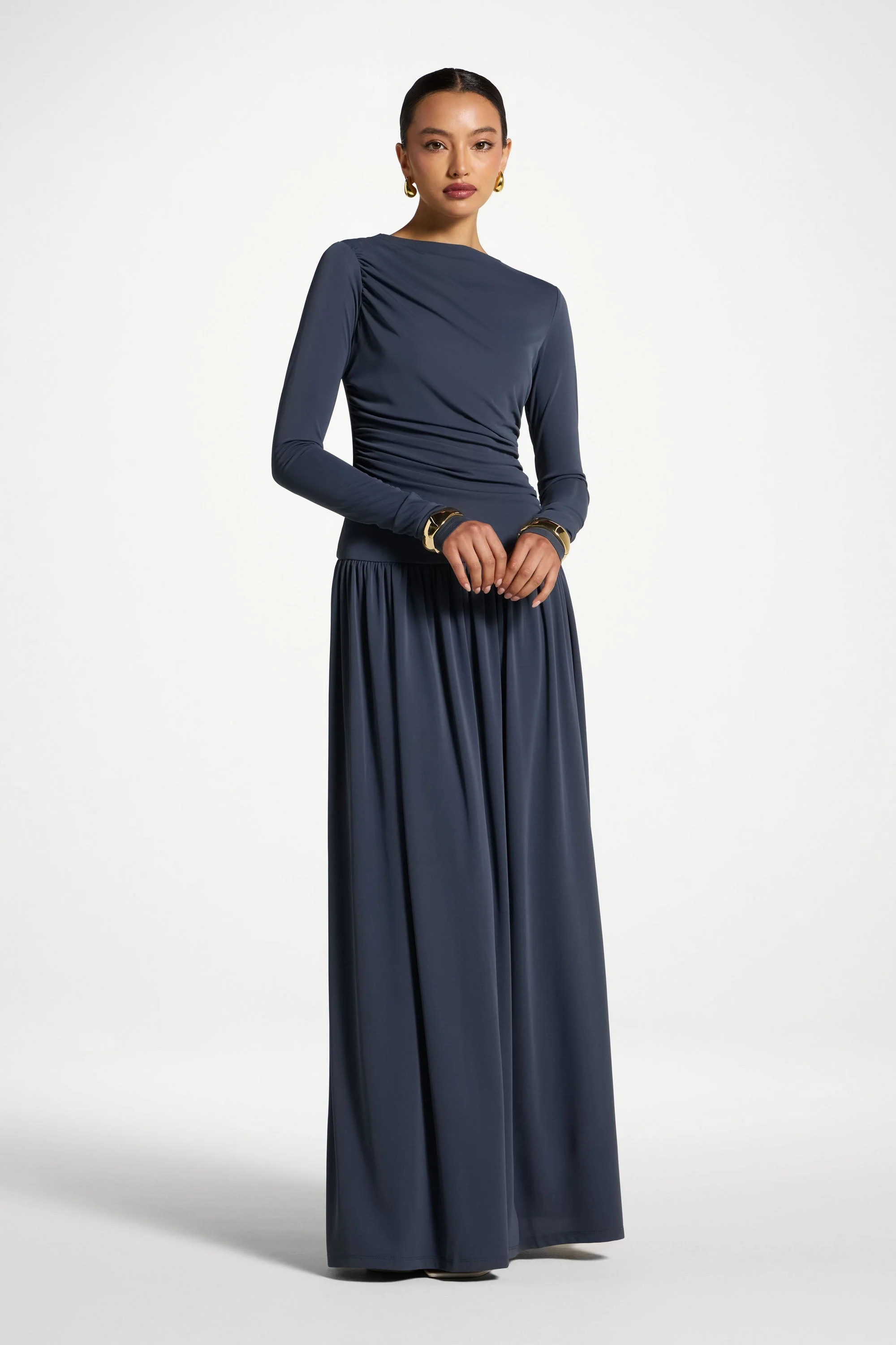 Boat Neck Rouched Maxi Dress - Dusk - Image 4