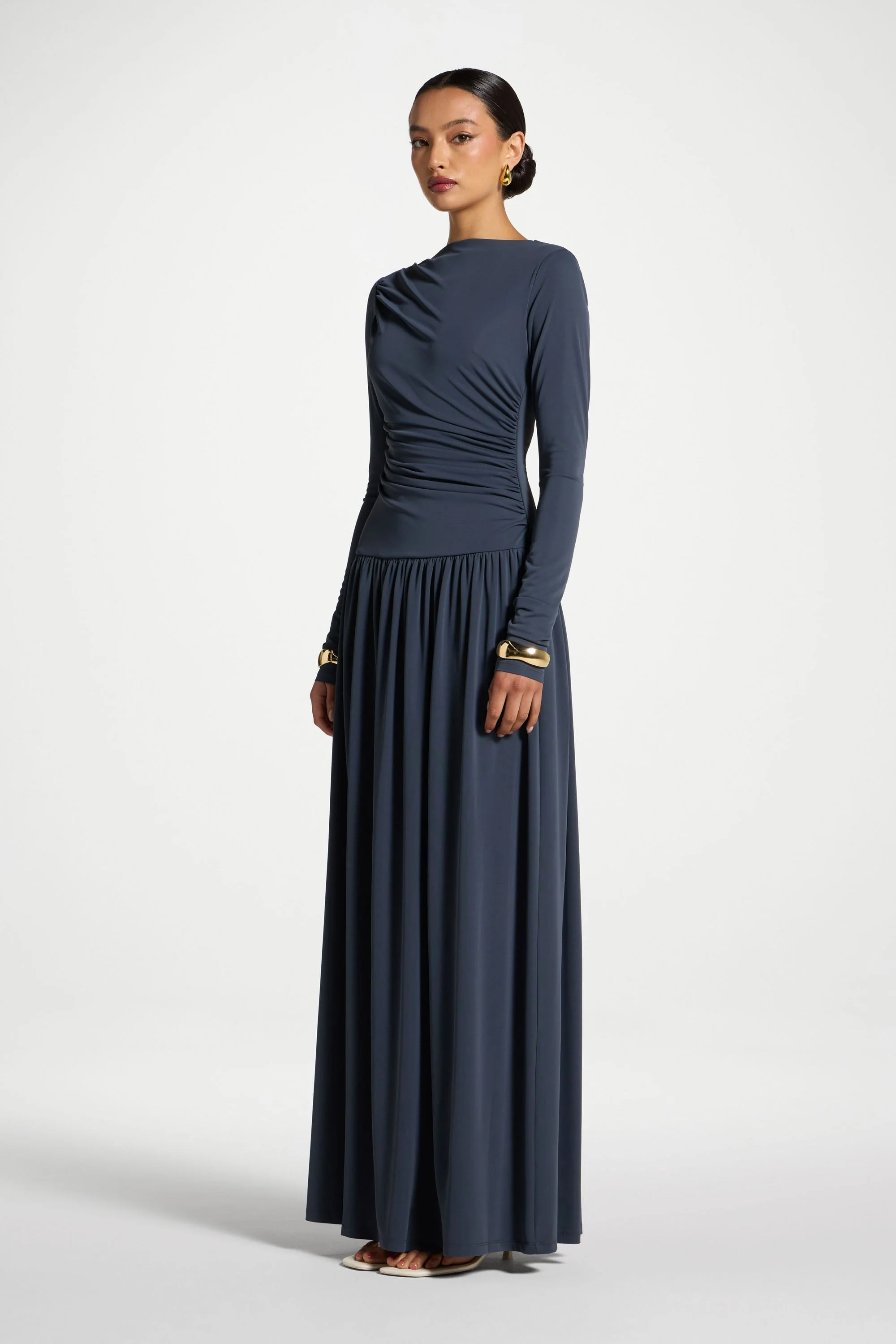 Boat Neck Rouched Maxi Dress - Dusk - Image 5