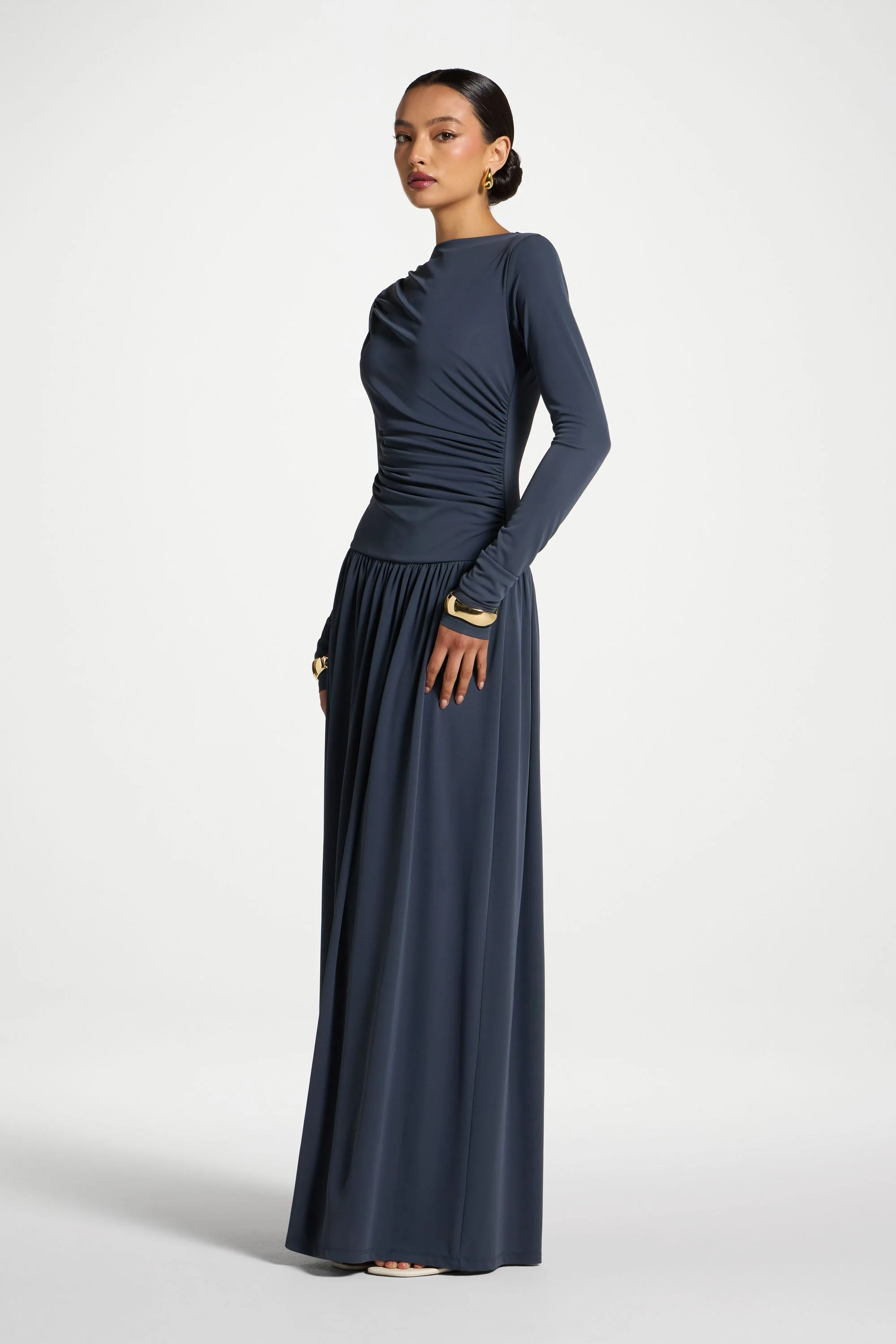 Boat Neck Rouched Maxi Dress - Dusk - Image 7