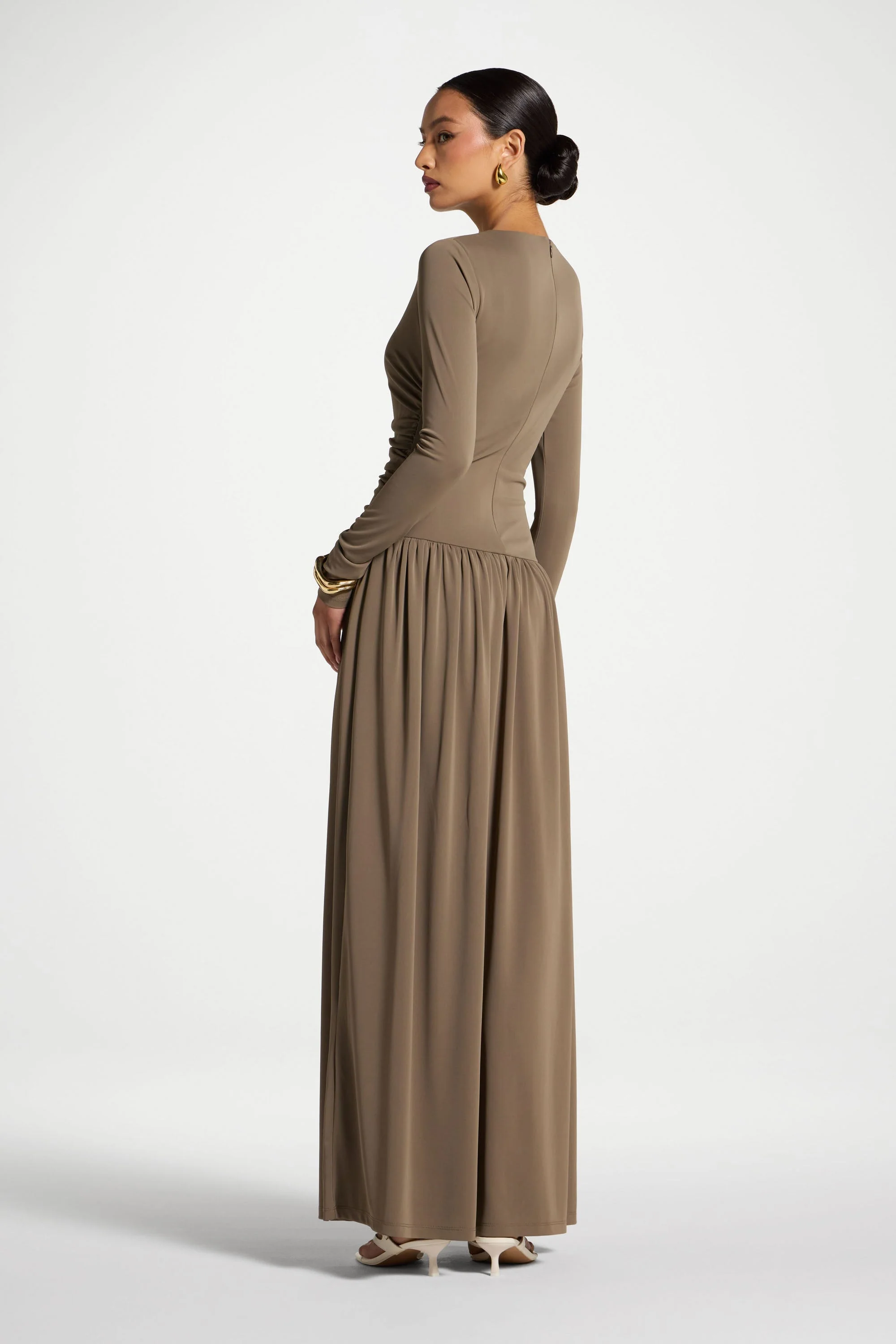 Boat Neck Rouched Maxi Dress - Vetiver - Image 6