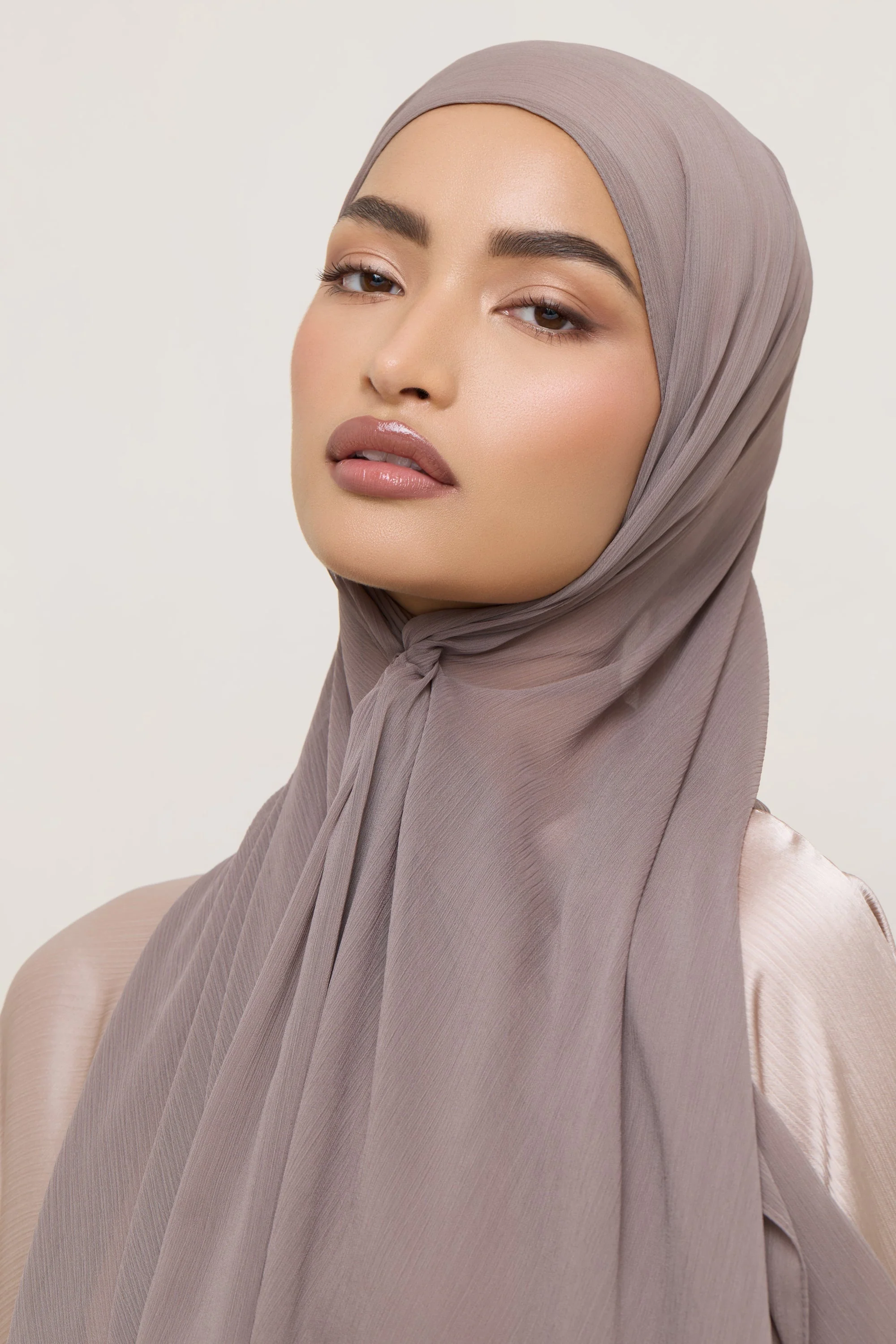 Chiffon Crinkle Hijab - Taupe - Image 5