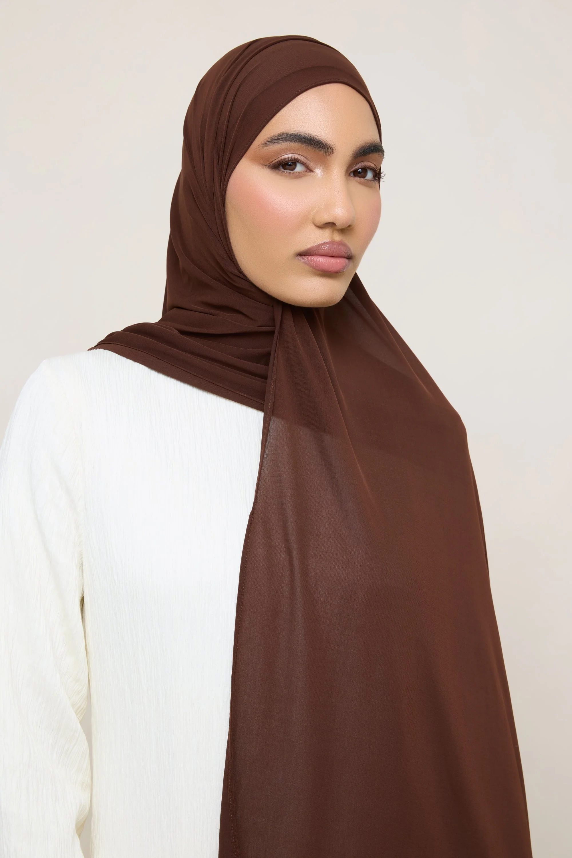 Chiffon Jersey Hijab - Chocolate - Image 3
