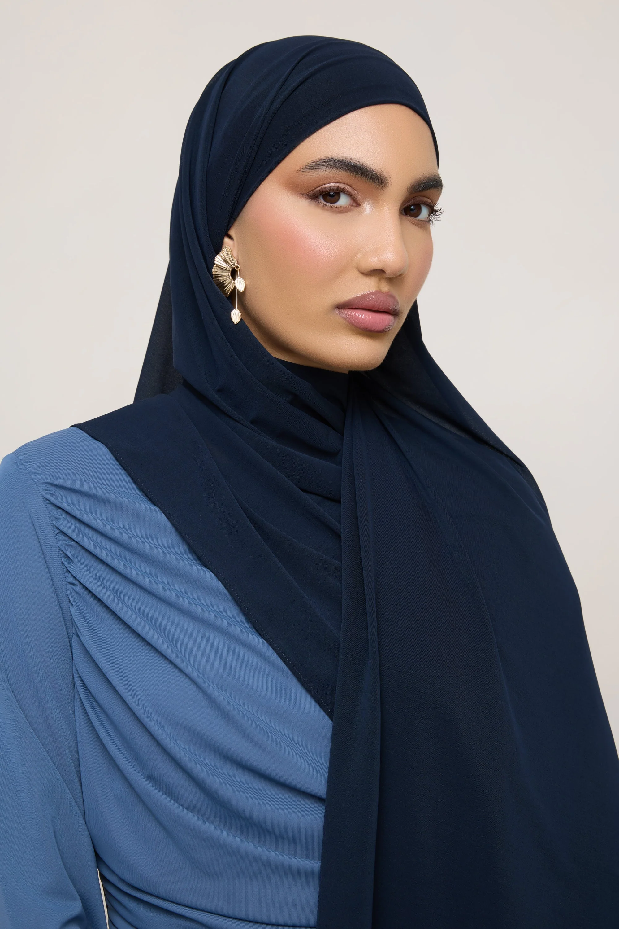 Chiffon Jersey Hijab - Navy